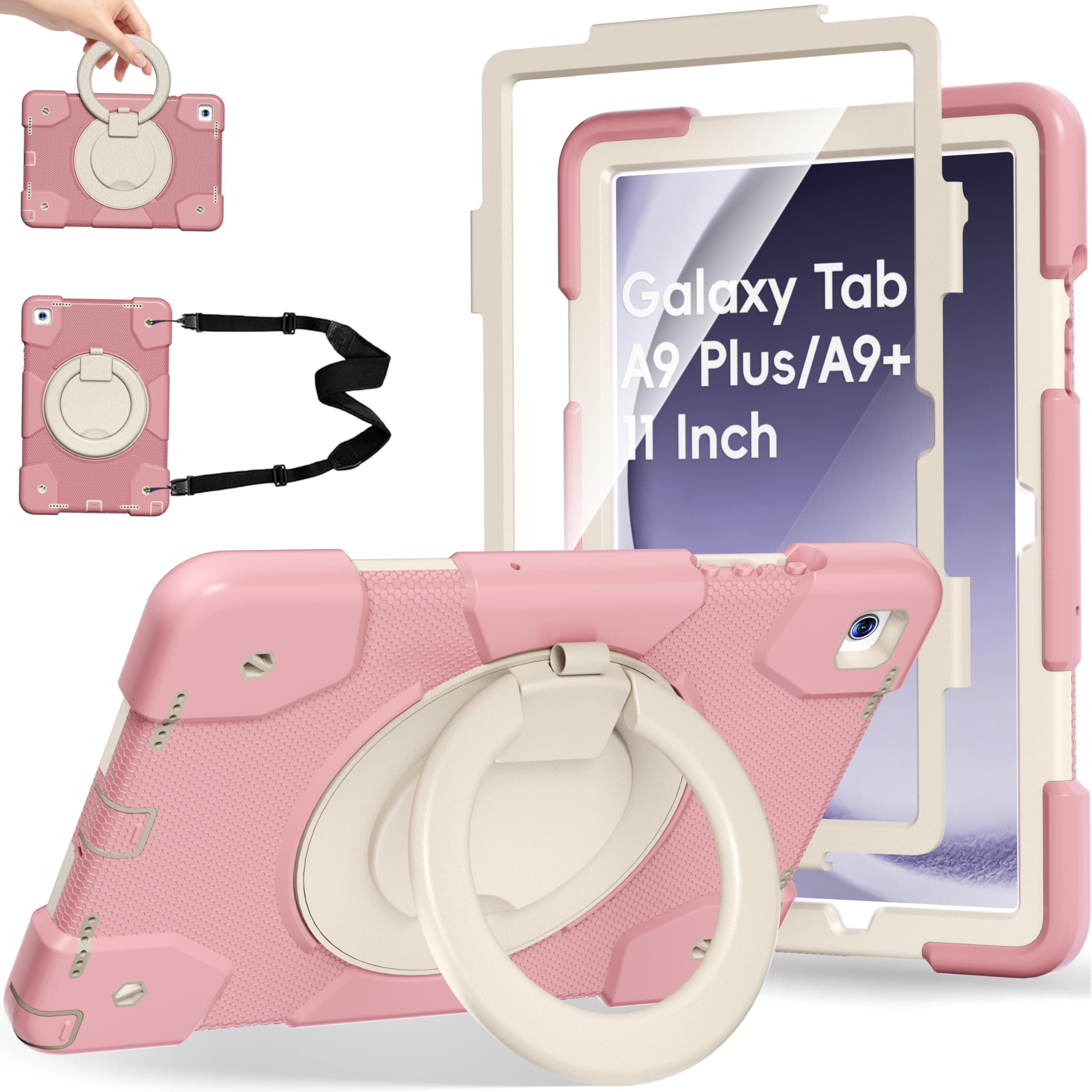 Andnary New Case for Samsung Galaxy Tab A9+ 11 Inch with Pencil Holder, 360° Rotating Hand Strap & Stand, Sturdy Shockproof Galaxy A9 Plus Tablet Case 2023 SM-X210/X216/X218 (Pink)