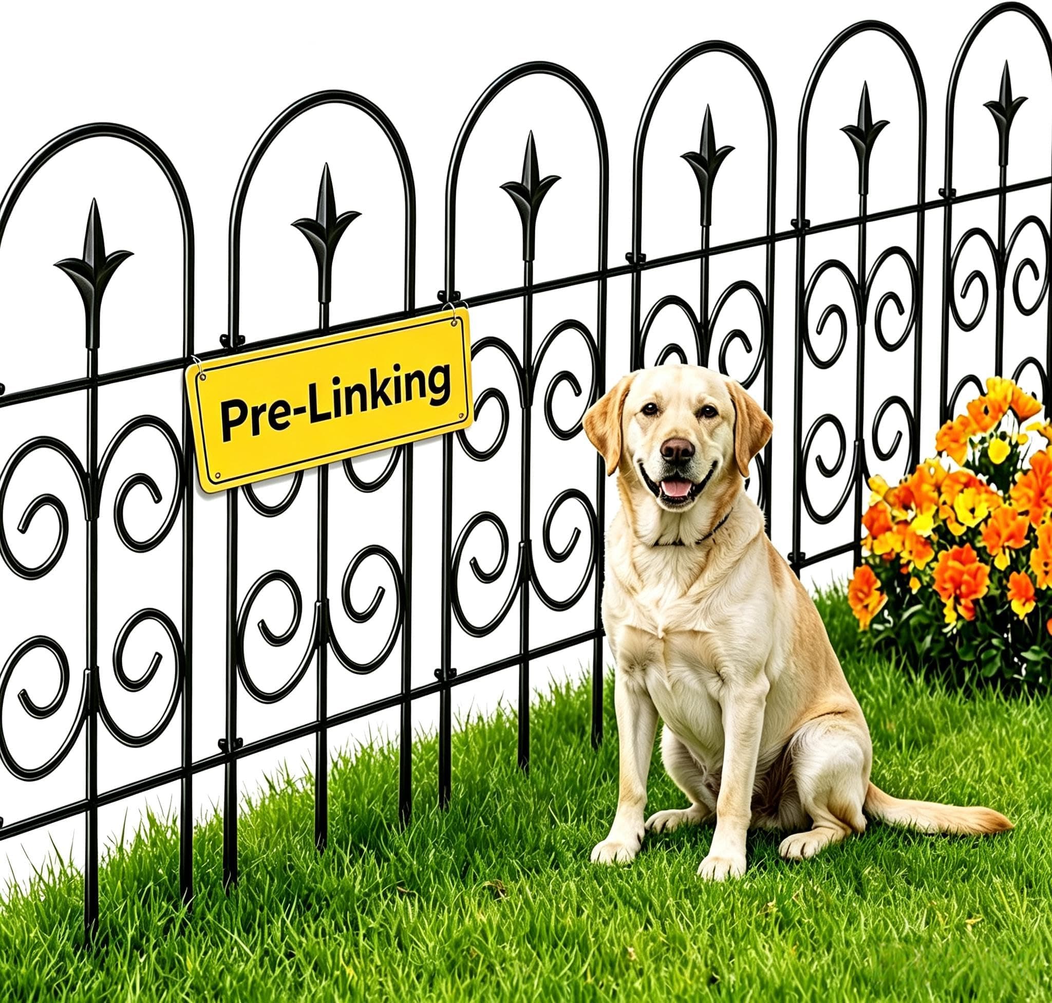 AMAGABELI GARDEN & HOME 8-Panel Decorative Garden Fence, 24in(H) x 10ft(L), Black Iron, Traditional Style