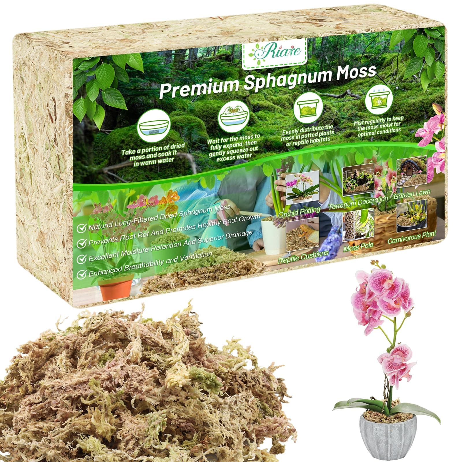 Riare 1.1LB Premium Sphagnum Moss for Plants- Natural Long Fiber Plant Moss