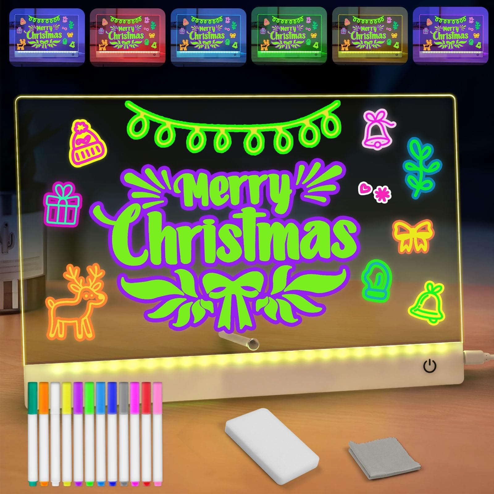 LED Drawing Board with Battery,4 Modes & 6 Colors Clear Acrylic Light up Drawing Board for Kids,Doodle Glow Message Pad for Kids 12 Color Pens, Best Birthday Gifts Ideas for Girls and boys,11.8"X7.87"