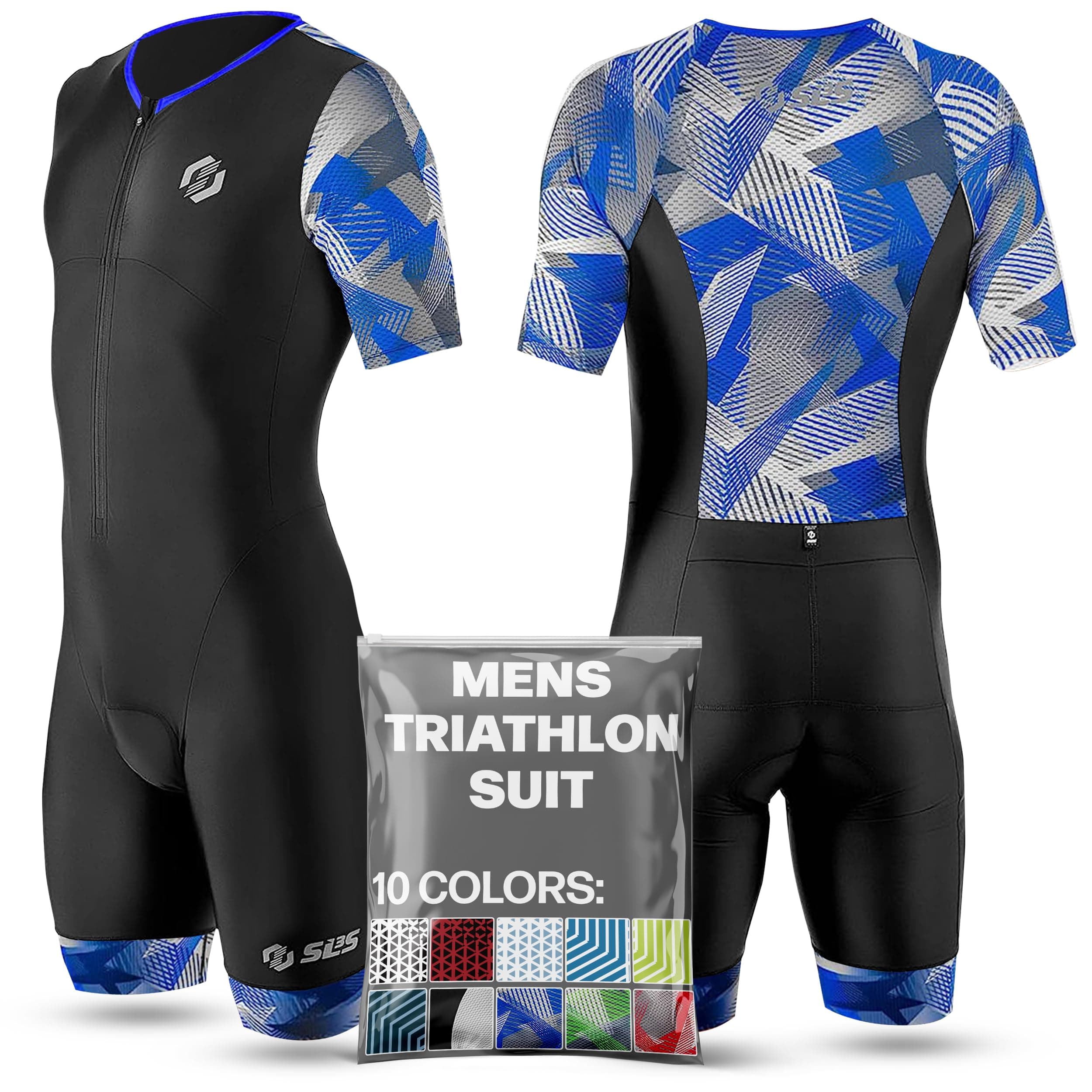 SLS3 Triathlon Suits Mens - Aerodynamic Sleeved Tri Suit Men – Lightweight Trisuit with Premium FX Fabrics - 2 Pockets (Blue Edge, X-Large)