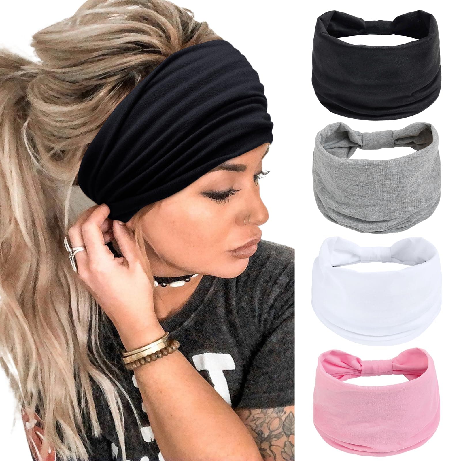 Huachi Headbands for Women, Wide Elastic Headband Non Slip Thick Hair Bands