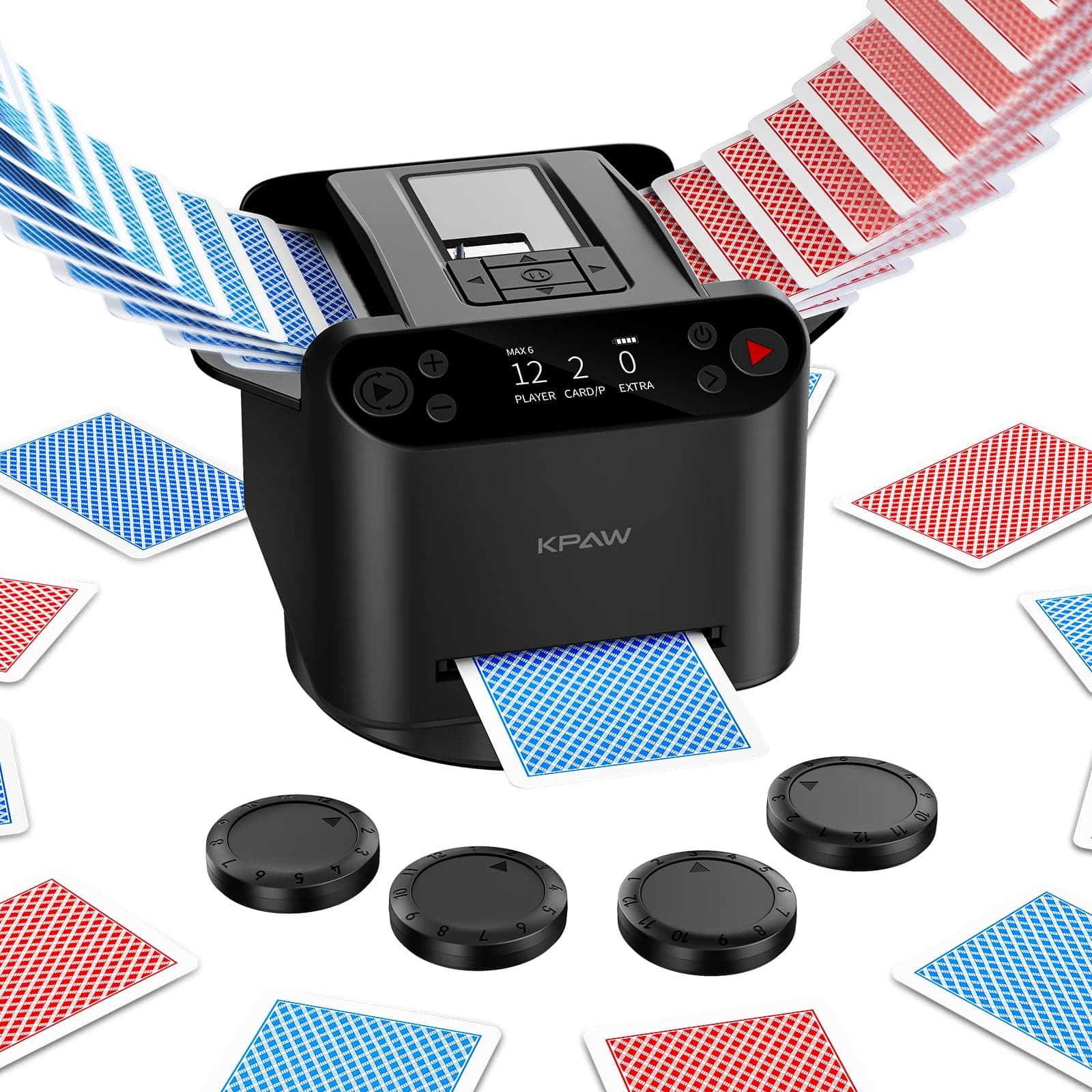 KPAW Automatic Card Shuffler for 1-2 Decks with Dual Modes, USB-C Rechargeable, Low Noise Compatible Card Shuffler Machine for Home Card Game, Travel (Black 1)
