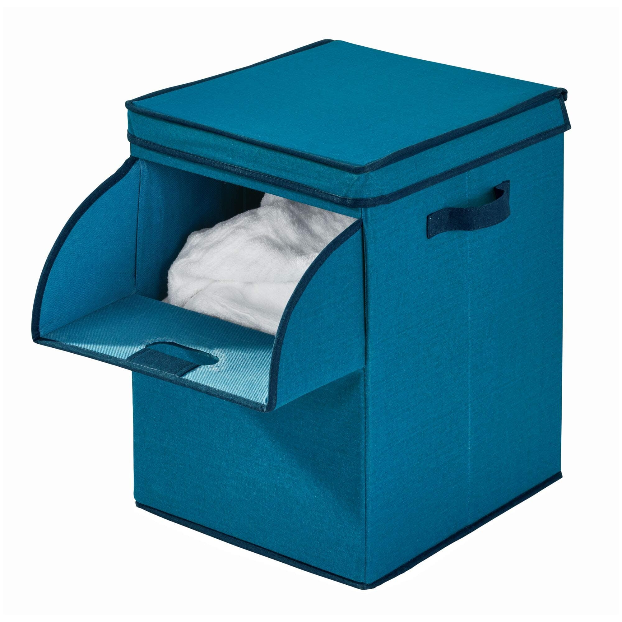 iDesign Emmy Fabric Storage Bin with Lid and Opening Front, Basket Container with Dual Side Handles for Closet, Bedroom, Toys, Nursery - Blue