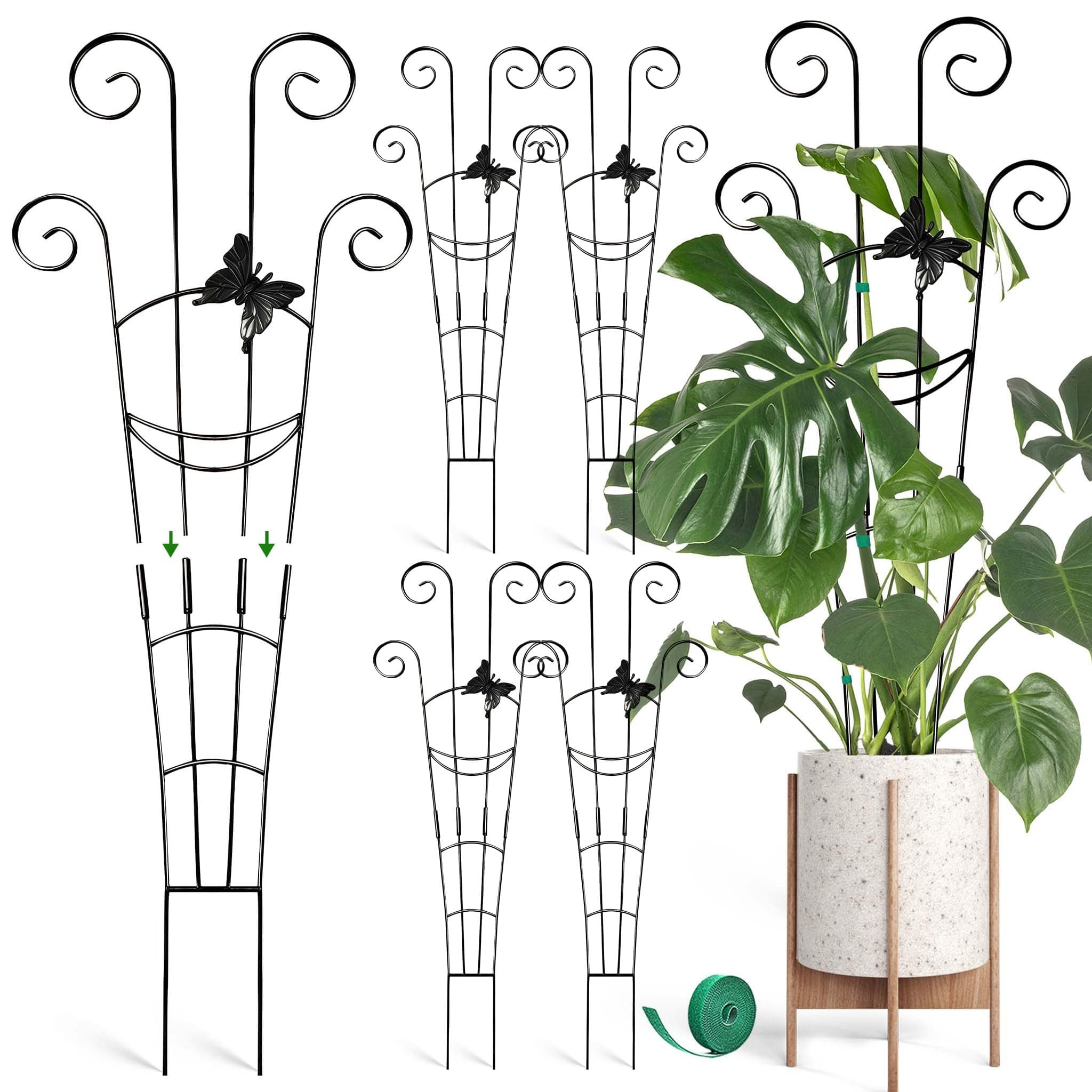 Coomin 32.6in Monstera Plant Support for Indoor Plants, 4P Metal Trellis for Climbing Plants Indoor, Plant Climber Stakes for Potted Plants