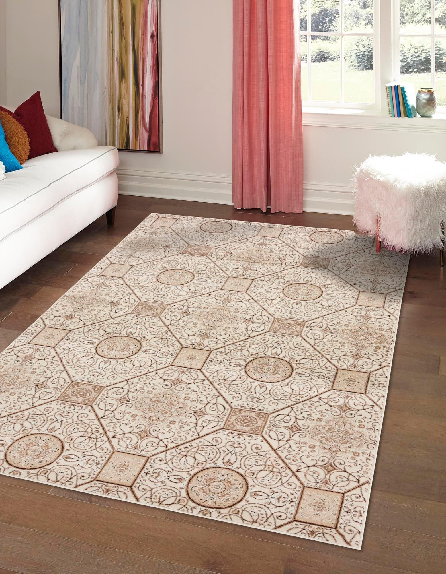 Unique Loom Rushmore Collection Traditional White Tone-on-Tone Cream Area Rug (4' x 6')