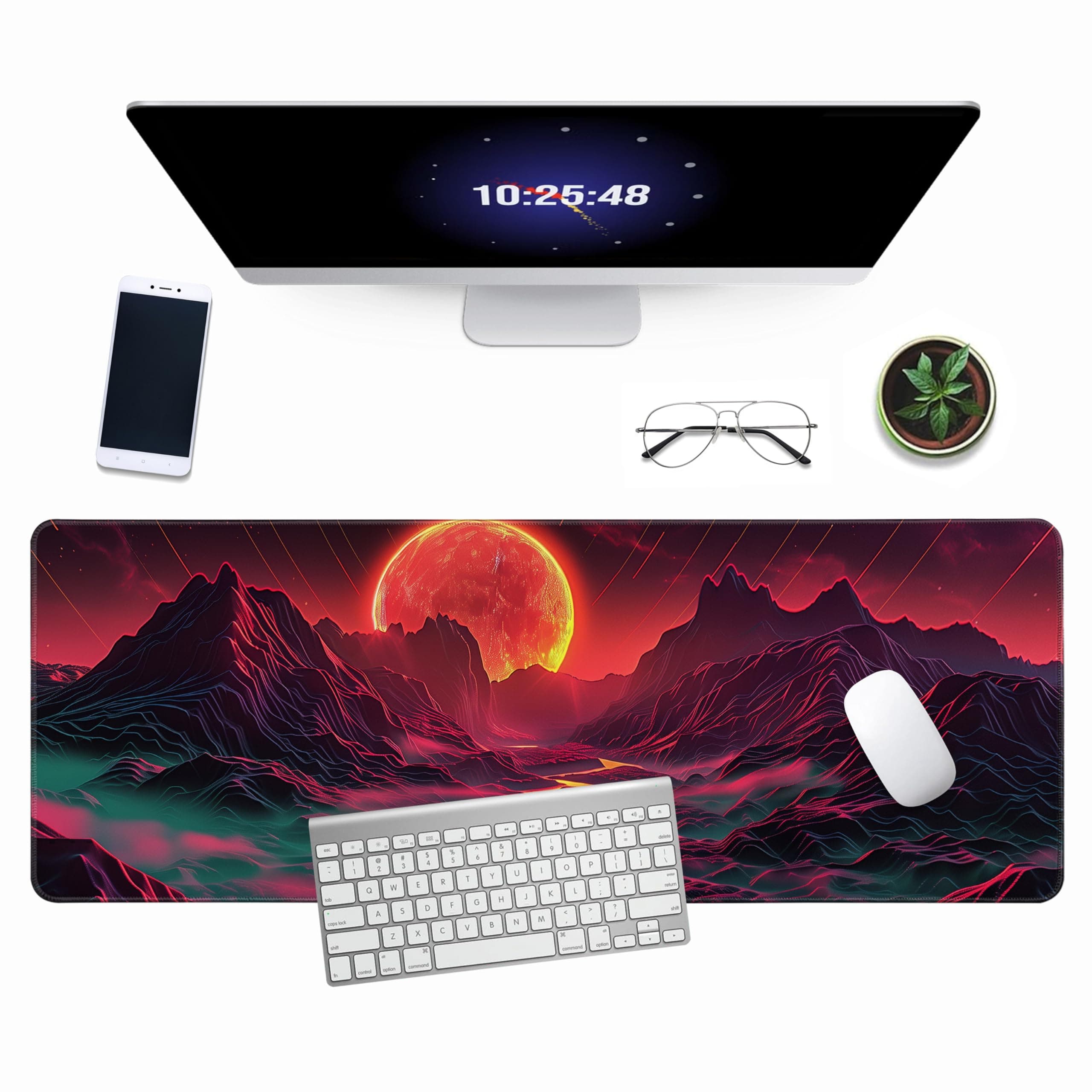 Planet Gaming Mouse Pad, Large Extended Mouse Pad Big Computer Mousepad for Home Office Gaming Work 31.5x11.8inch (Red Moon Mountains)