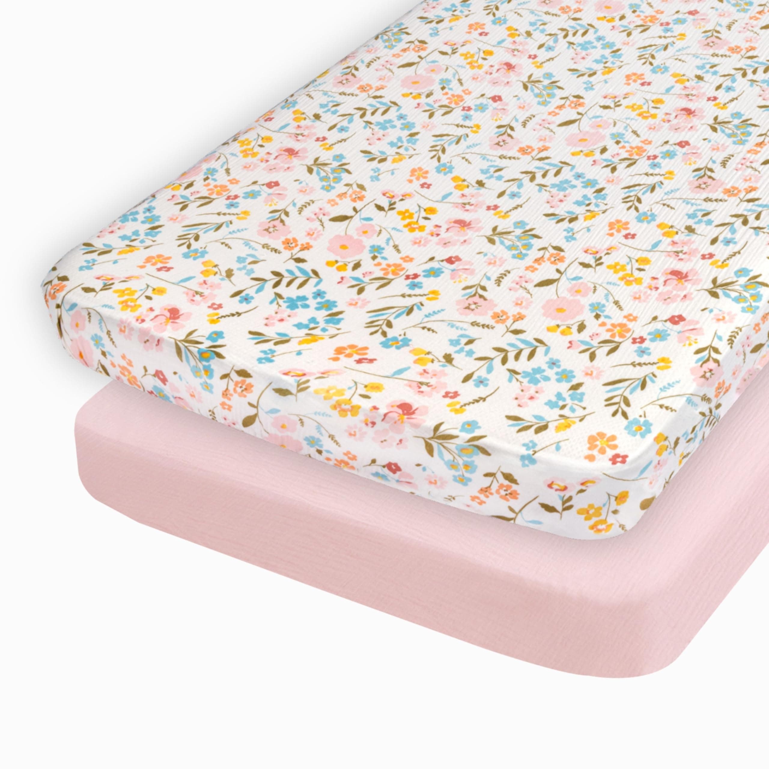 Muslin Cotton Crib Sheets for Girls, 2 Pack 52"x28" Fitted Baby Crib Sheet for Girl, Soft & Breathable Baby and Toddler Bed Sheets, Mattress Cover Muslin Cribs Sheet Set Nursery Gift Pink Floral