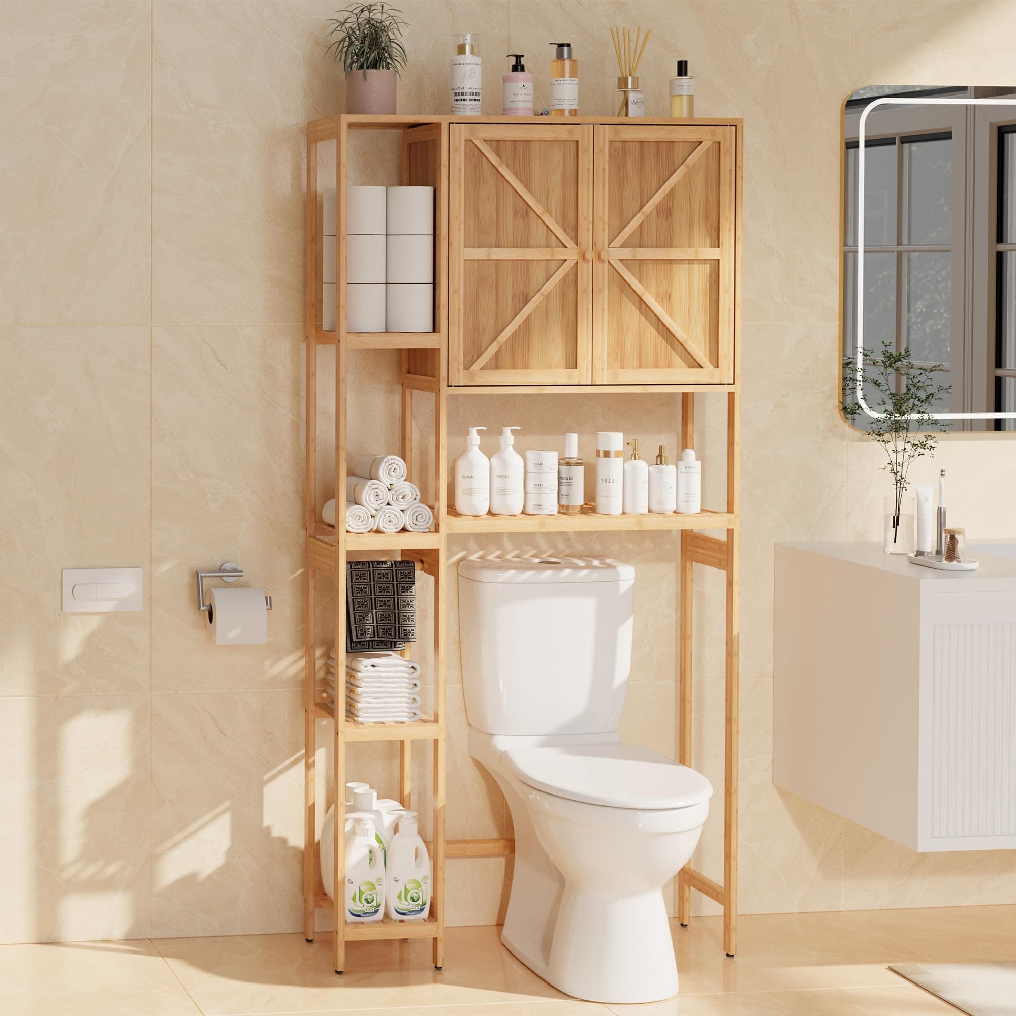 Bamboo Over-the-Toilet Storage Cabinet with Shelves for Small Bathrooms