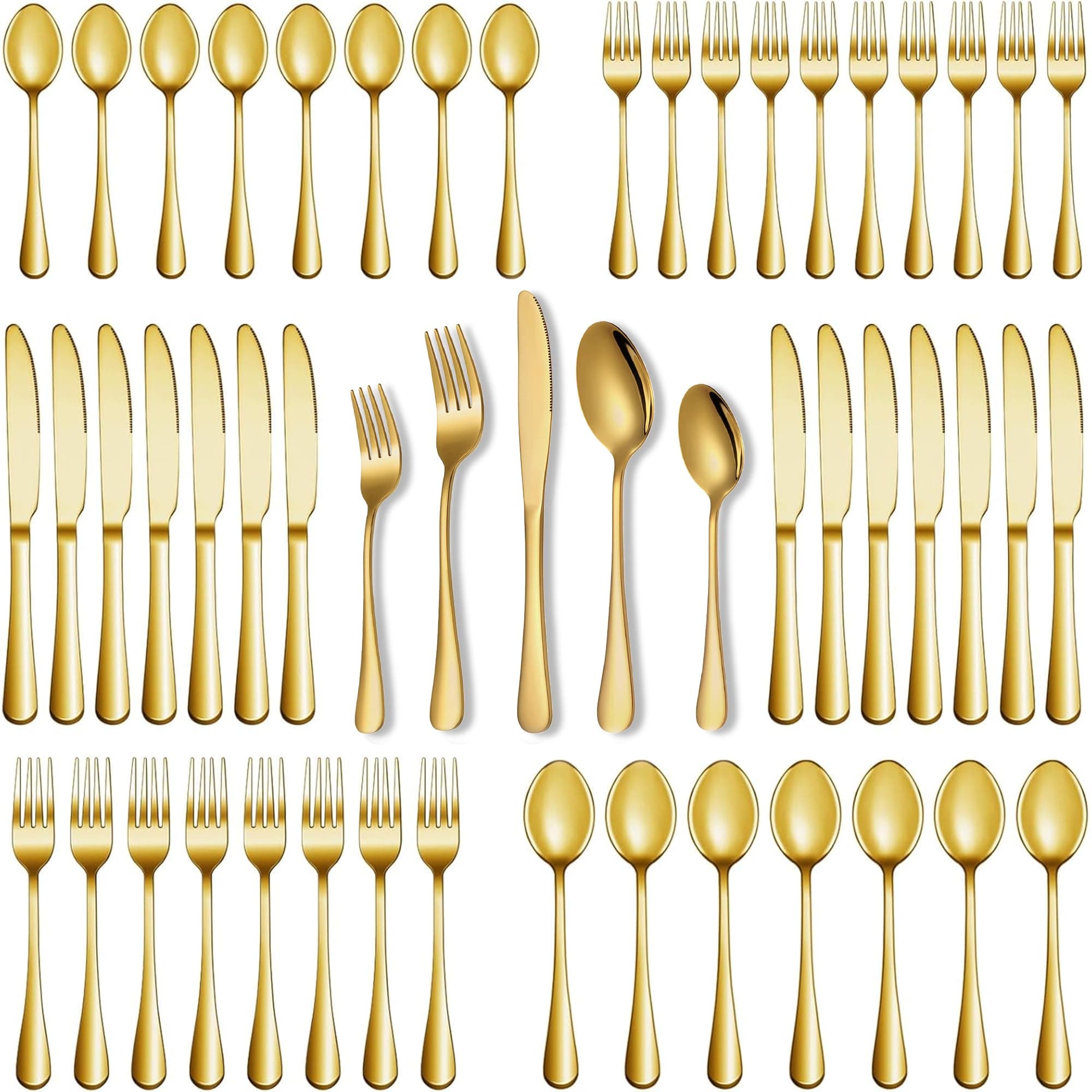 Runfly 40-Piece Gold Flatware Set, Stainless Steel Cutlery Set for 8