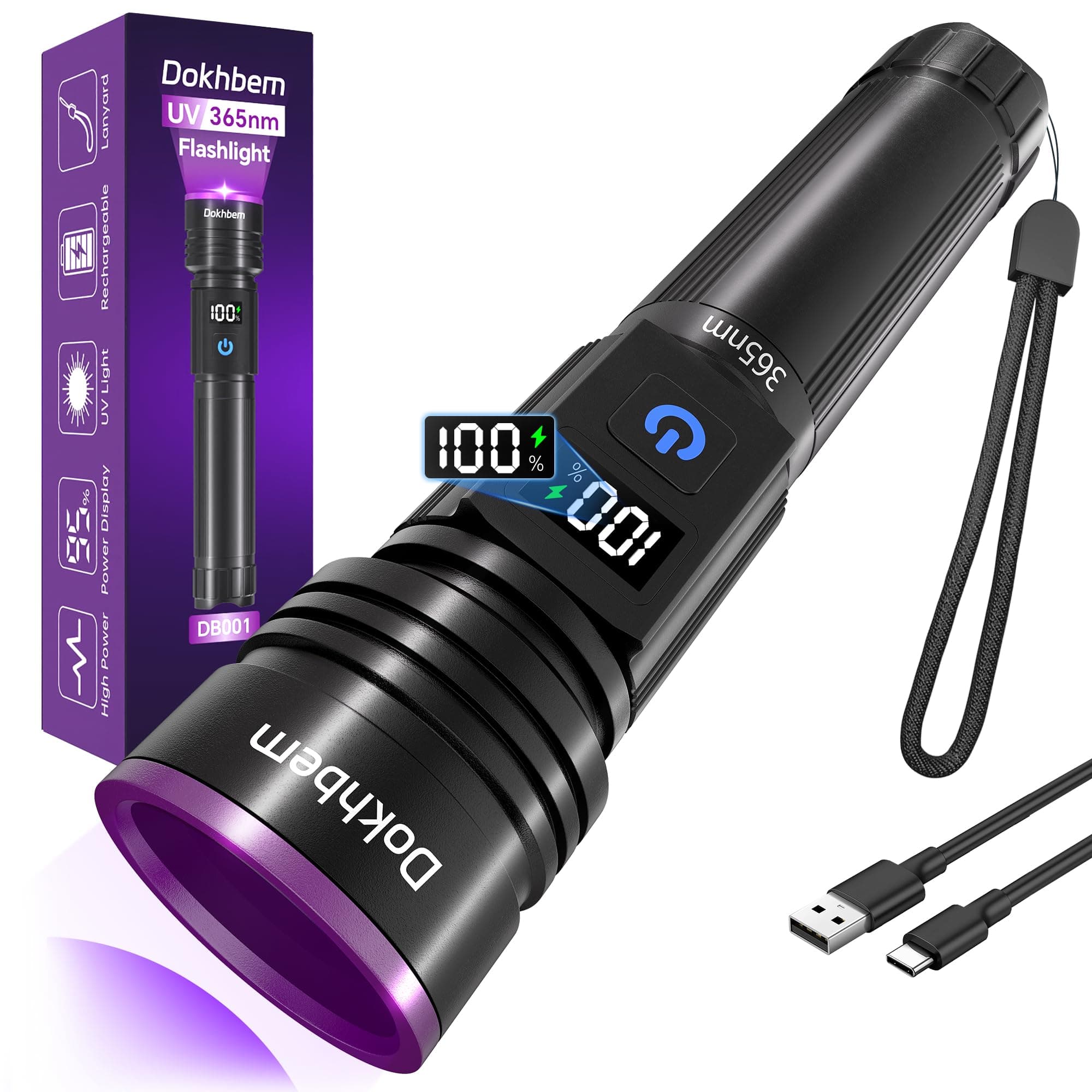 365nm UV Light Flashlight Rechargeable Black Light for Pet Urine Detection