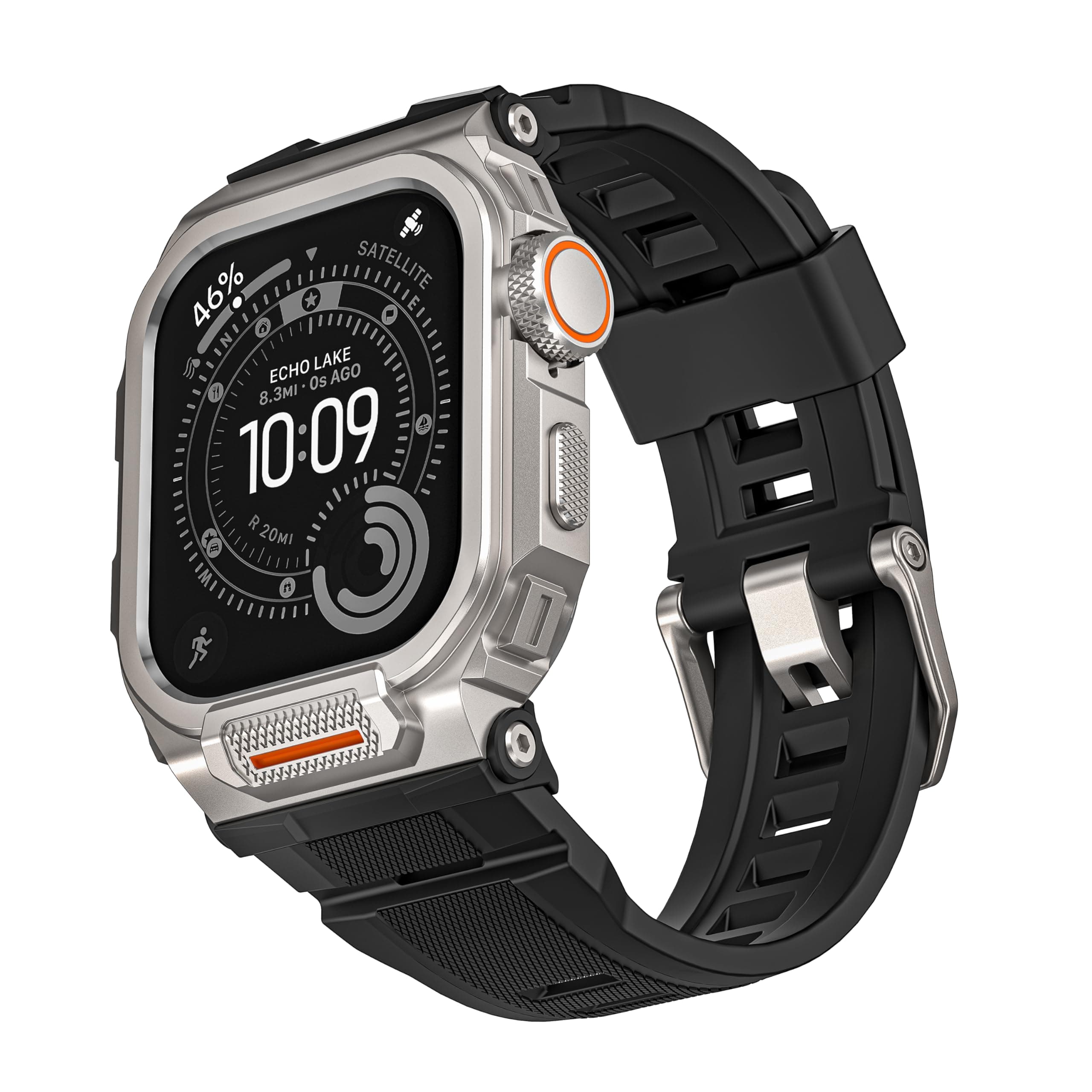 Rugged Metal Band Compatible with Apple Watch Ultra 3/2/1 Band 49mm, Shockproof & Scratch Resistant Bumper with Silicone Sport Band for iWatch (Titanium Black, 49mm - Ultra 3/Ultra 2/Ultra)