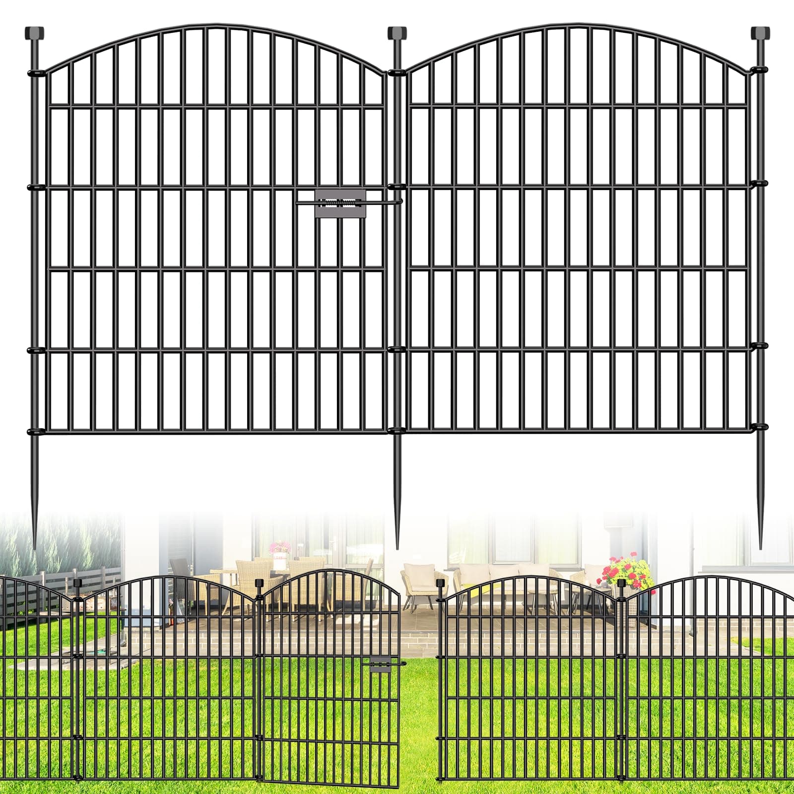 5 Panel No Dig Decorative Garden Fence with Gate 32" H x 11.8'L Dog Barrier