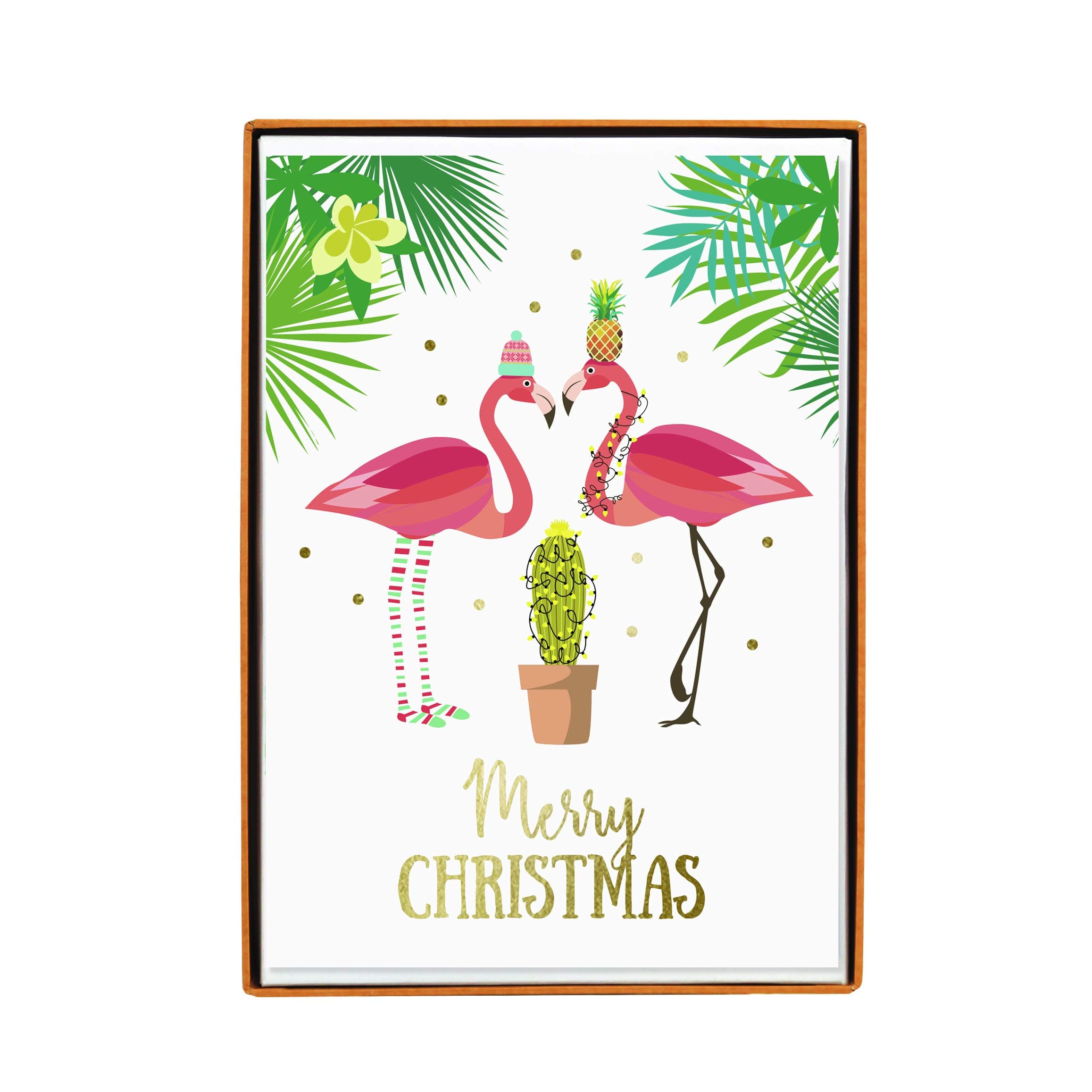 Graphique Christmas Flamingos Holiday Cards - Pack of 15 Cards with Envelopes - Christmas Greetings - Gold Foil and Glitter - Tropical - Boxed Set - 4.75" x 6.625"