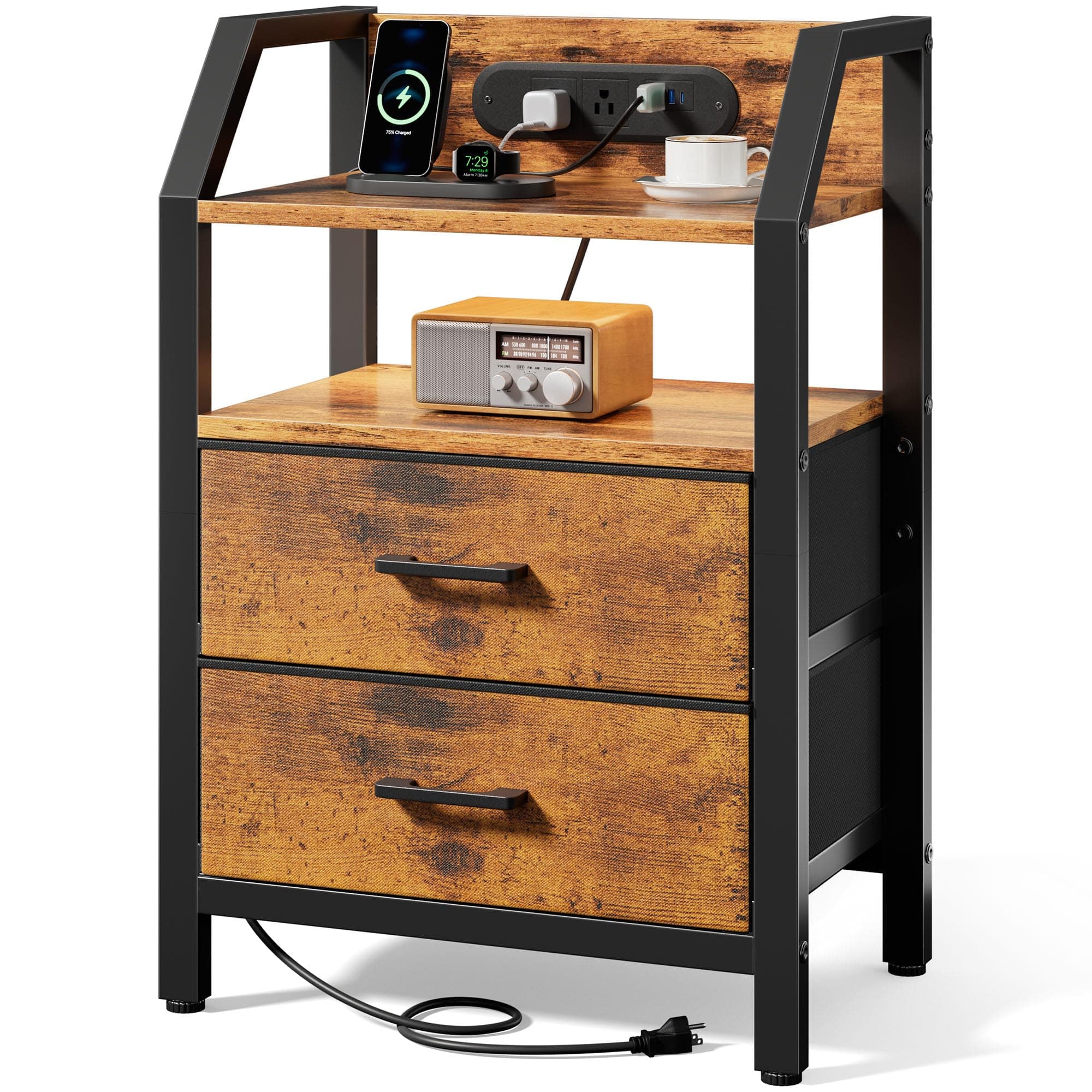 HLDIRECT NightStand with 5-in-1 Charging Station & LED Light