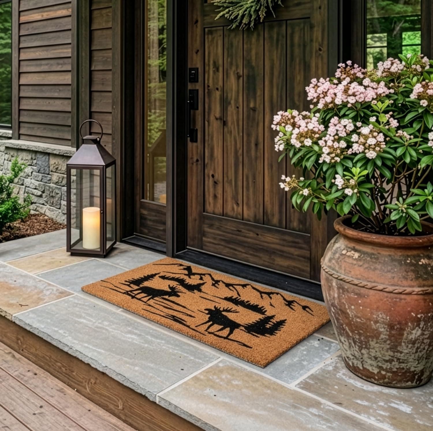 HF by LT Mountain View Moose 100% Natural Coir Doormat, 18 x 30 Inches, Durable Welcome Mat with Lead-Free PVC Backing, Eco-Friendly Outdoor & Indoor Entryway Rug for Home & Porch Decor