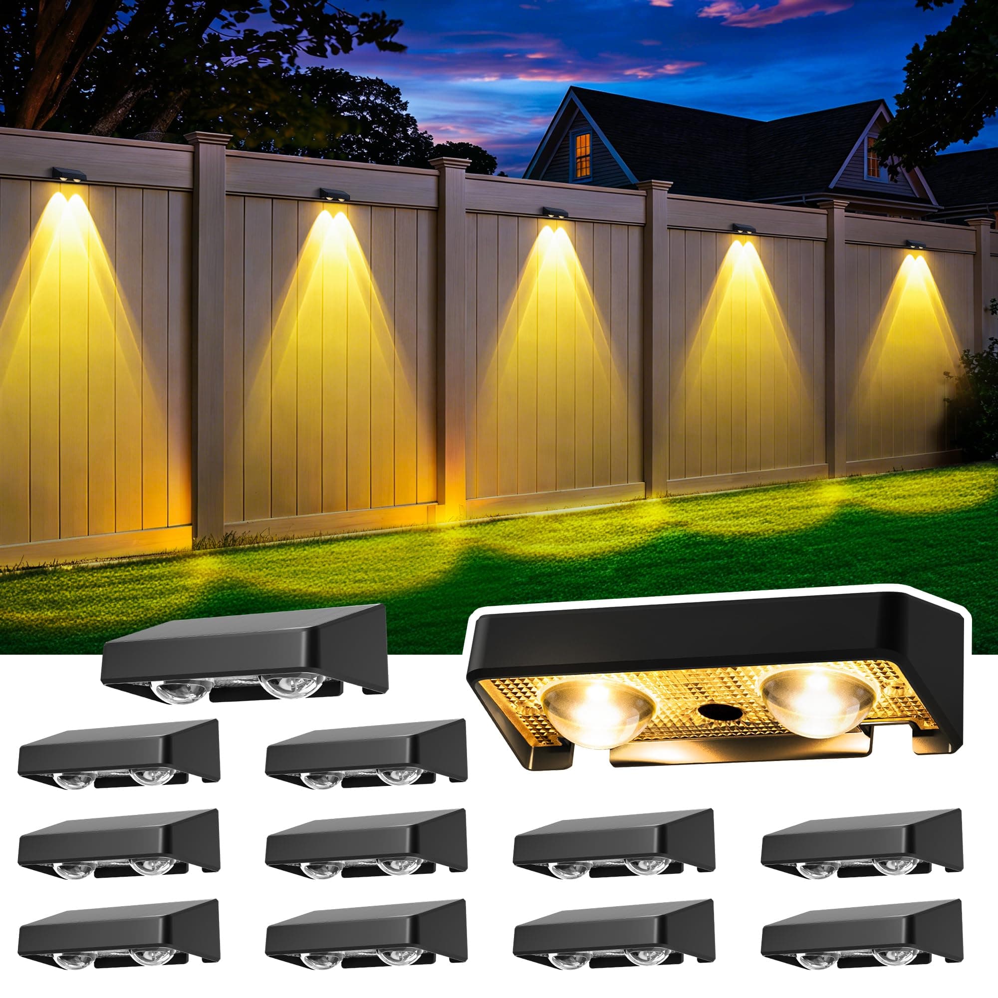 ESUNYD Solar Fence Lights Outdoor, Color Changing, Waterproof IP65, 12 Pack