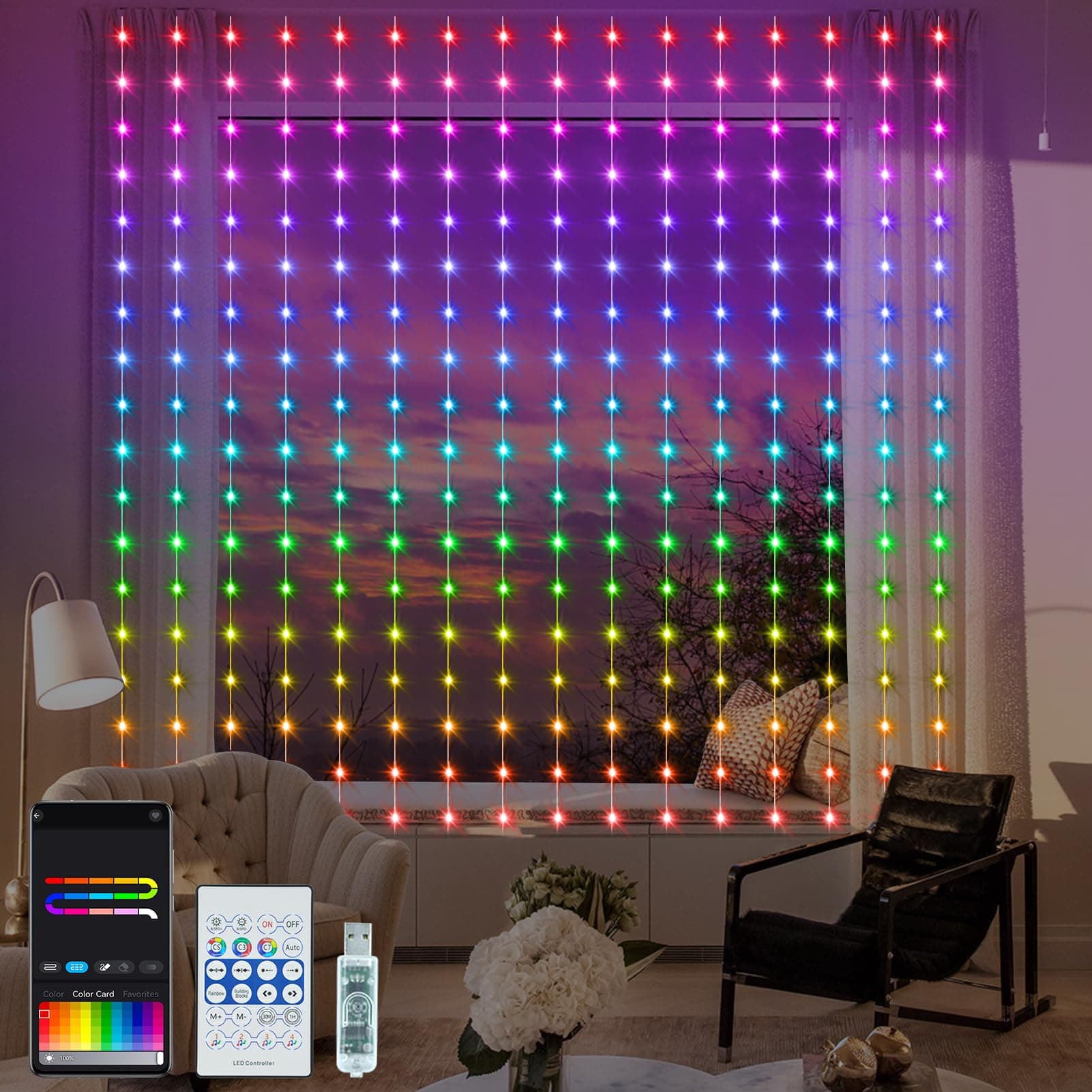 Smart Curtain Lights RGB 5050 Built in Chip with APP Remote Control