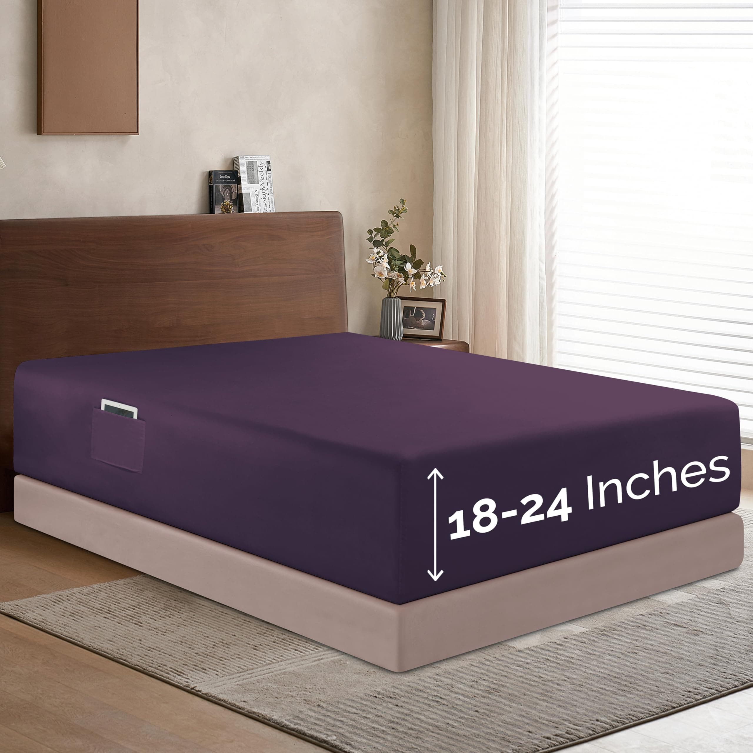 Elegant Comfort 1500 Premium Hotel Quality 18-24 Inches Deep - Extra Deep Pocket Single Fitted Sheet for High Mattress, Luxury and Softest, Smart Pocket - Wrinkle Free, Full, Purple