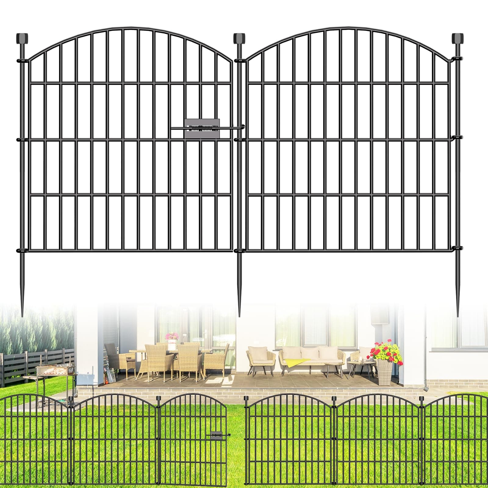 10 Panel No Dig Decorative Garden Fence with Gate 24" H x 20'L Dog Barrier
