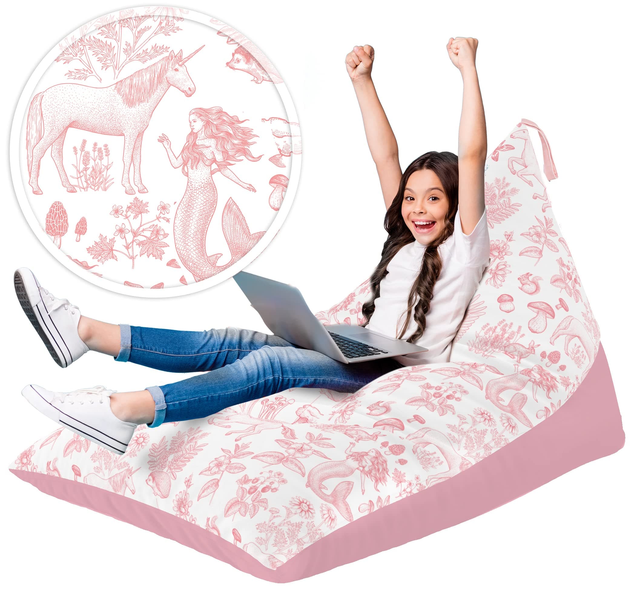 Huddle Designer Stuffed Animal Bean Bag Storage Chair Cover XL Pink Unicorn