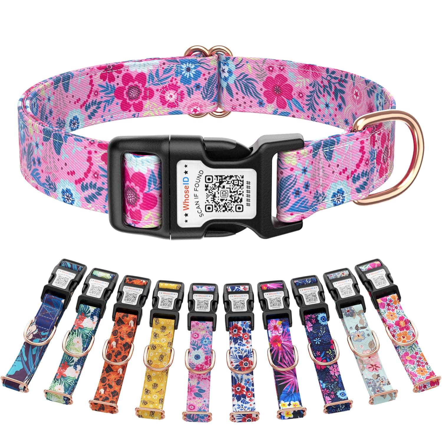 Cute Adjustable Dog Collar with QR Code Buckle - Metal Clip & Cotton Webbing Comfort Fit for Small/Puppy/Female Pets