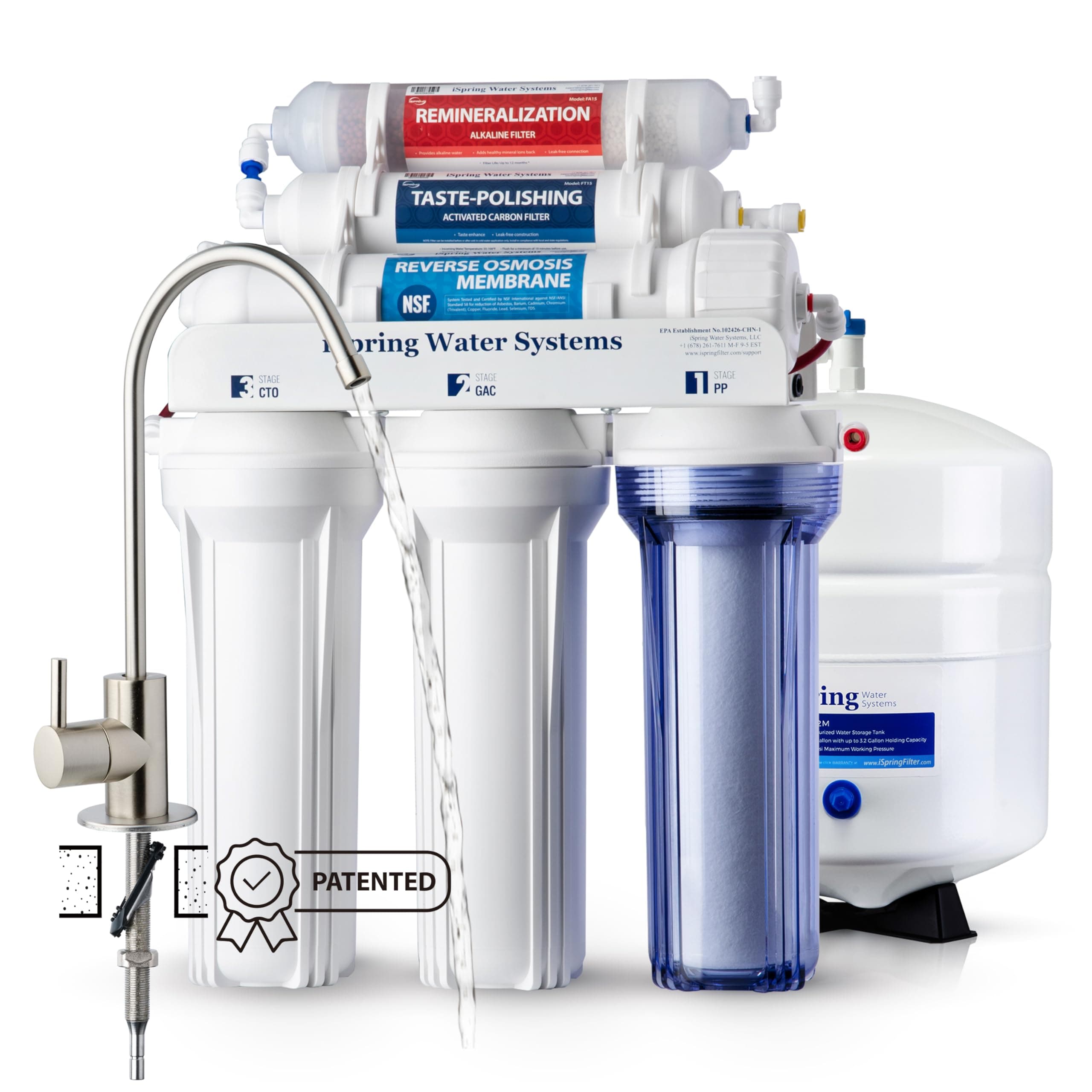 iSpring RCC7AK-BN NSF Certified, 75 GPD, Alkaline 6-Stage Reverse Osmosis System, pH+ Remineralization RO Water Filter System Under Sink Patented Top-Mounted Faucet Design for Easy Installation