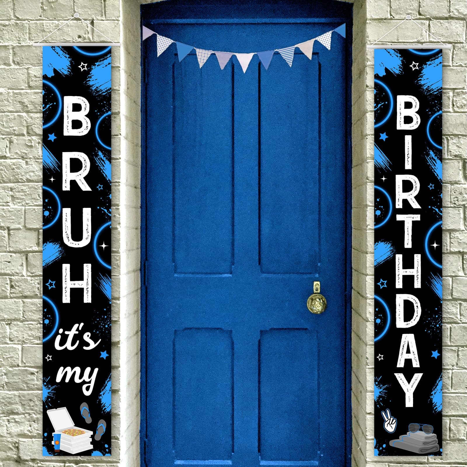 Wonmelody Bruh its My Birthday Decorations Bruh Its My Birthday Porch Banner Blue Black Teen Boy Door Banner Funny Happy Bday Porch Sign Decors for Teenager 12th 13th 14th Bday Boy