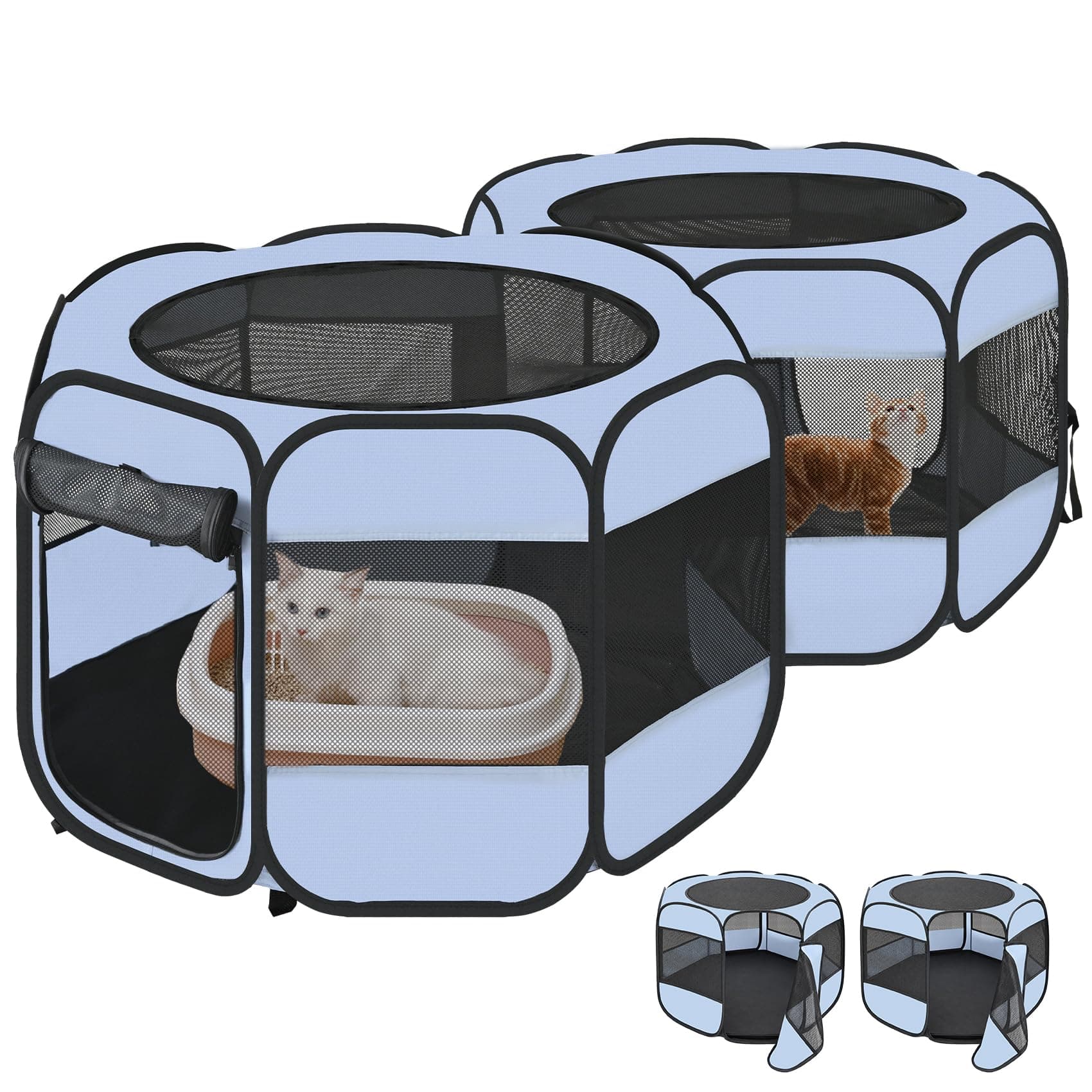 2-in-1 Cat Playpens, Detachable into 2 Separate Playpens with Additional 2 Doors, with Pee Pads, Portable Dog Playpen Cat Tent Enclosure for Kitten and Puppy Indoor Outdoor Use(S, 58" Lx29''Wx17''H)