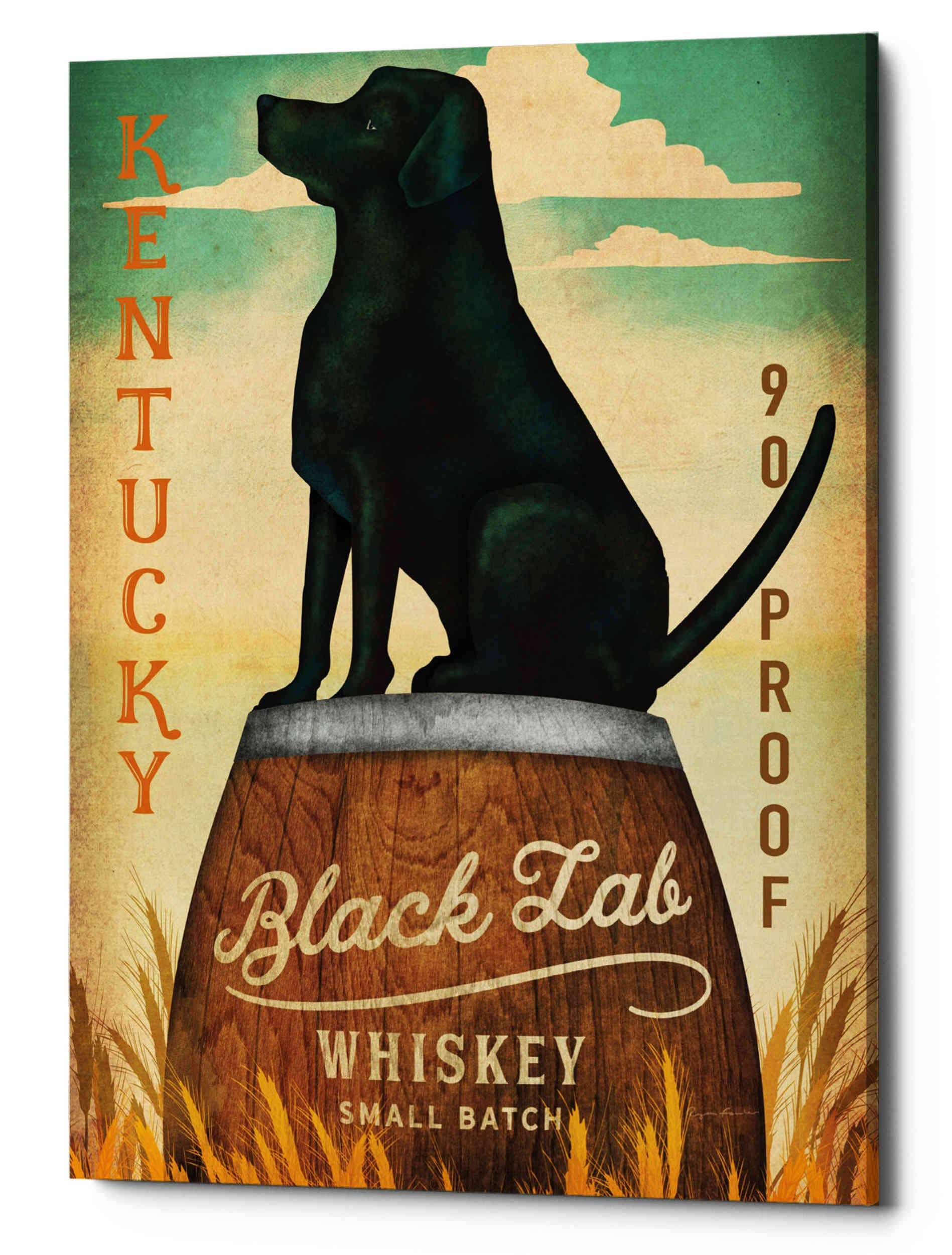 Epic Graffiti 'Black Lab Whiskey Kentucky Crop' by Ryan Fowler Giclee Canvas Wall Art 18" x 26" Yellow
