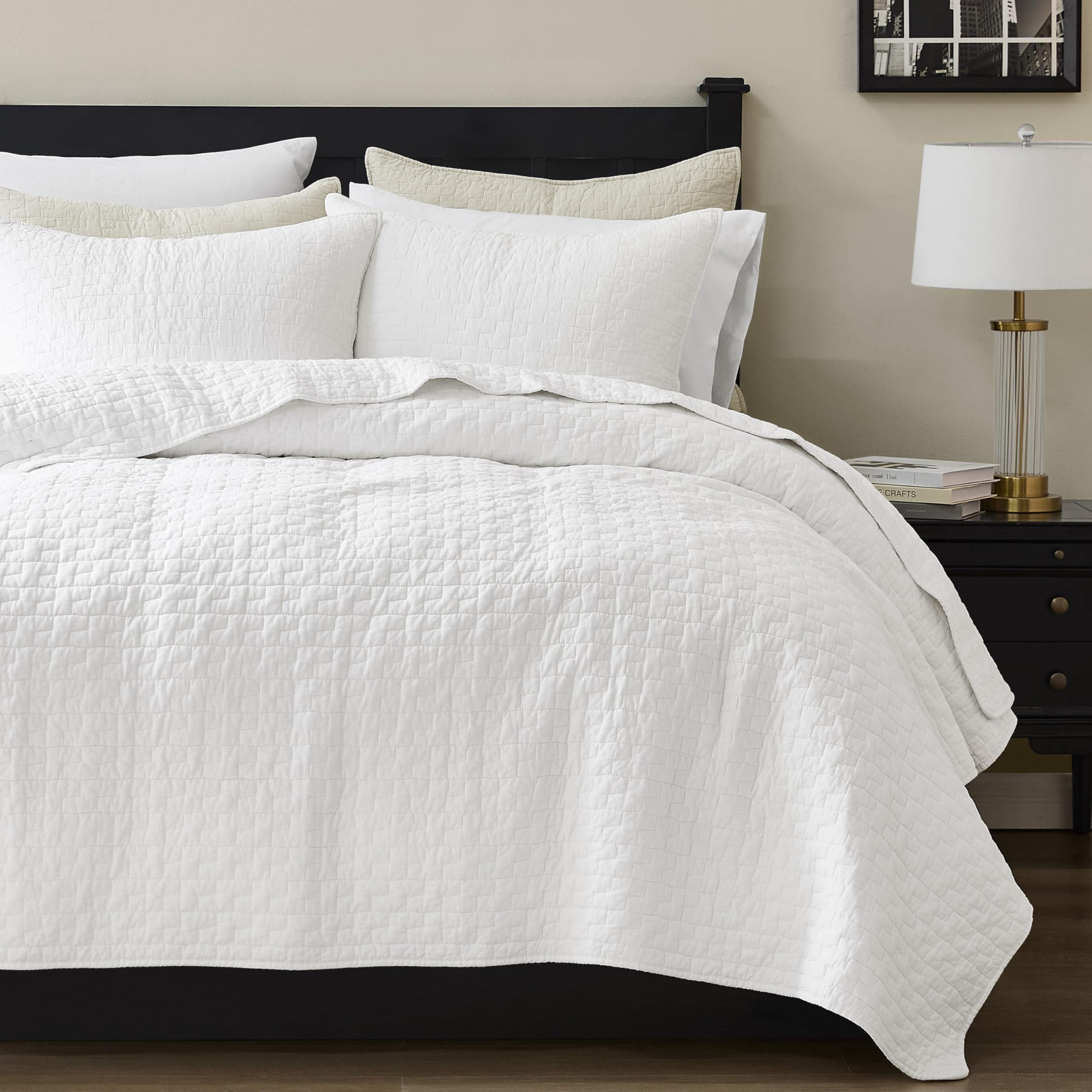 palassio White 100% Cotton Quilt King Size Bedding Sets with 2 Pillow Shams, Textured Lightweight Soft Bedspread Shabby Chic Coverlet, Quilted Comforter Bed Cover for All Season, 3 Pieces