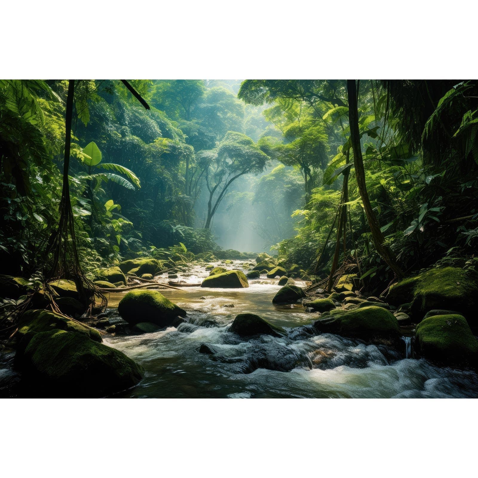 Jungle Aquarium Background Rainforest Tranquil Stream Meanders Terrarium Backdrop Vibrant Foliage Dense Green Foggy Forest Fish Tank Background Reptile Habitat Backdrop Wallpaper Vinyl 72x16in