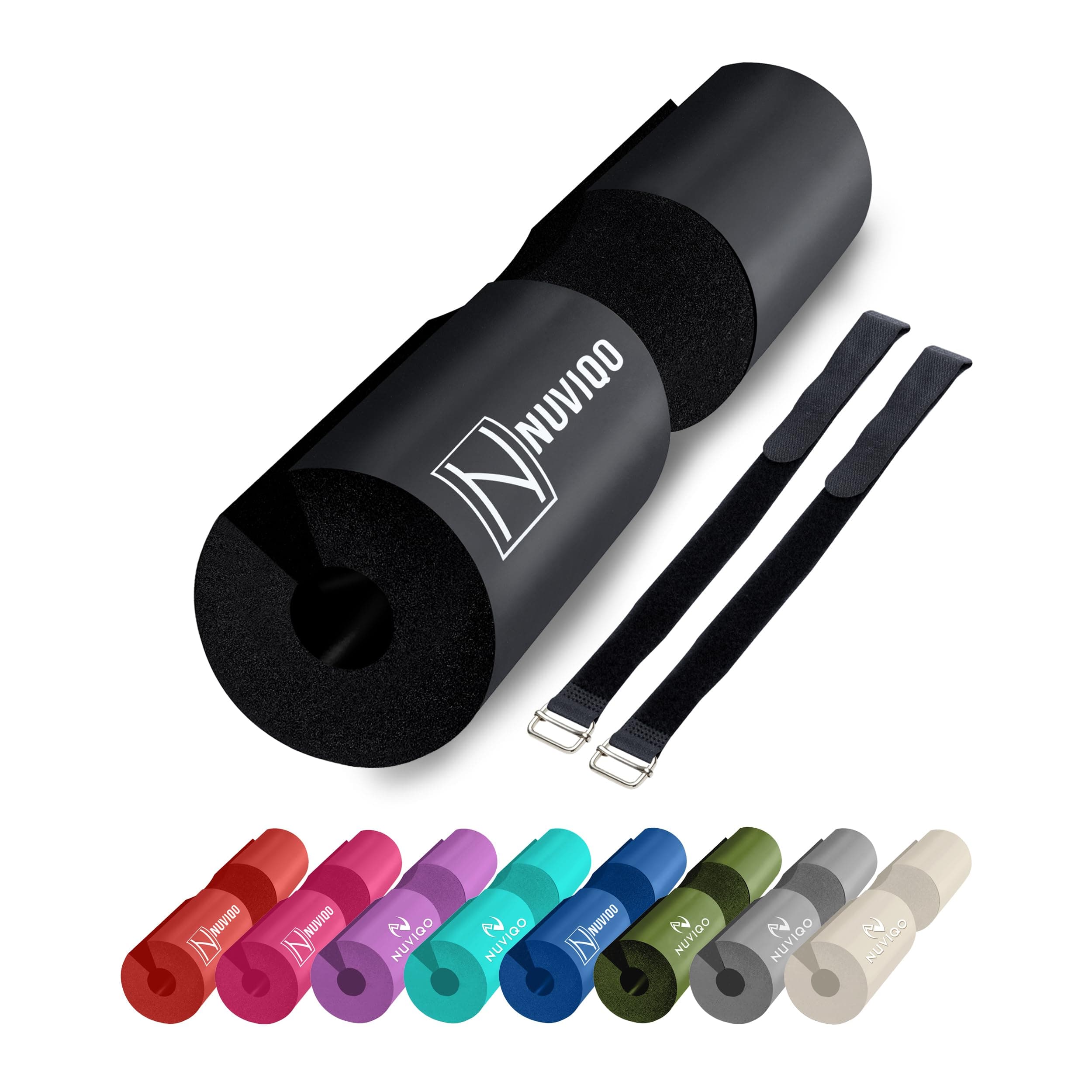 Nuviqo Barbell Pad for Squats, Lunges & Hip Thrusts - Comfortable Foam Pad with Safety Straps & Matte Finish - Black