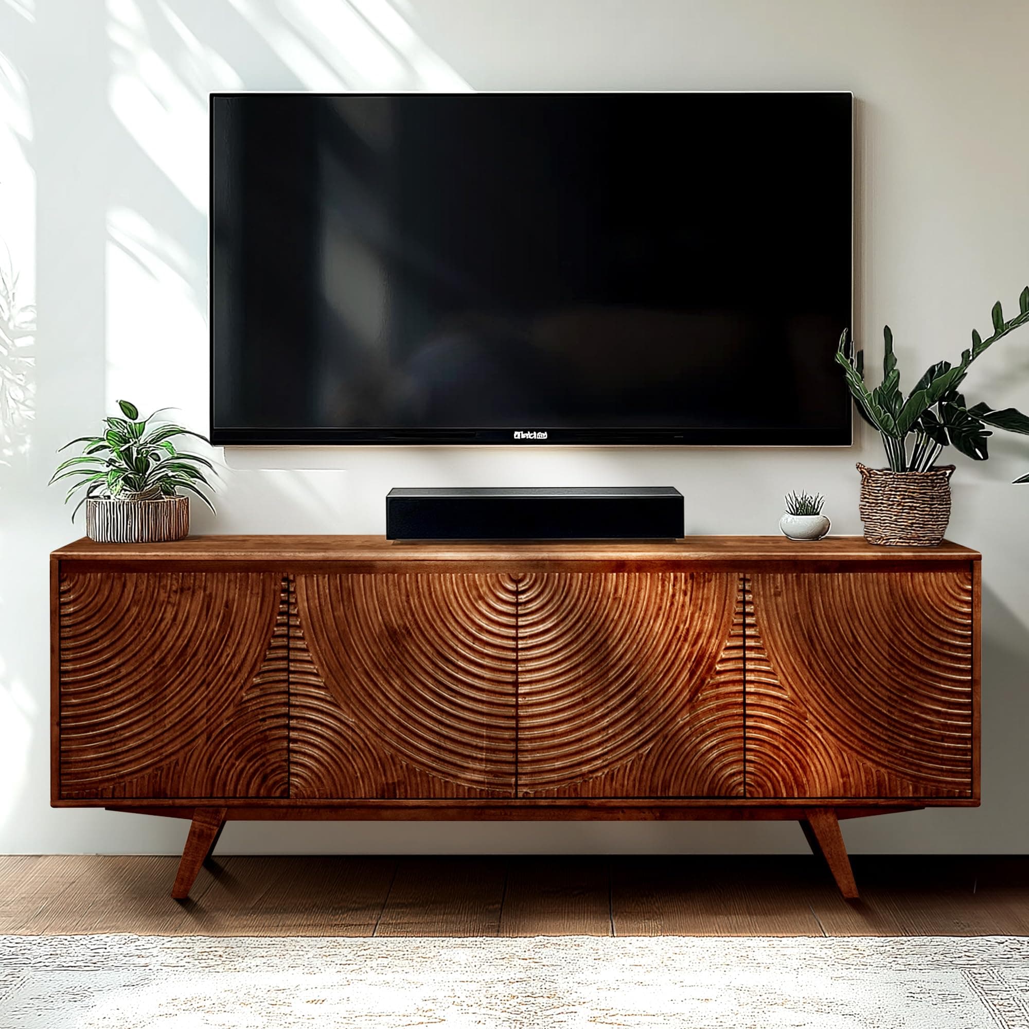 Acacia Harmony Wood TV Stand for up to 75" TVs Entertainment Center, Walnut