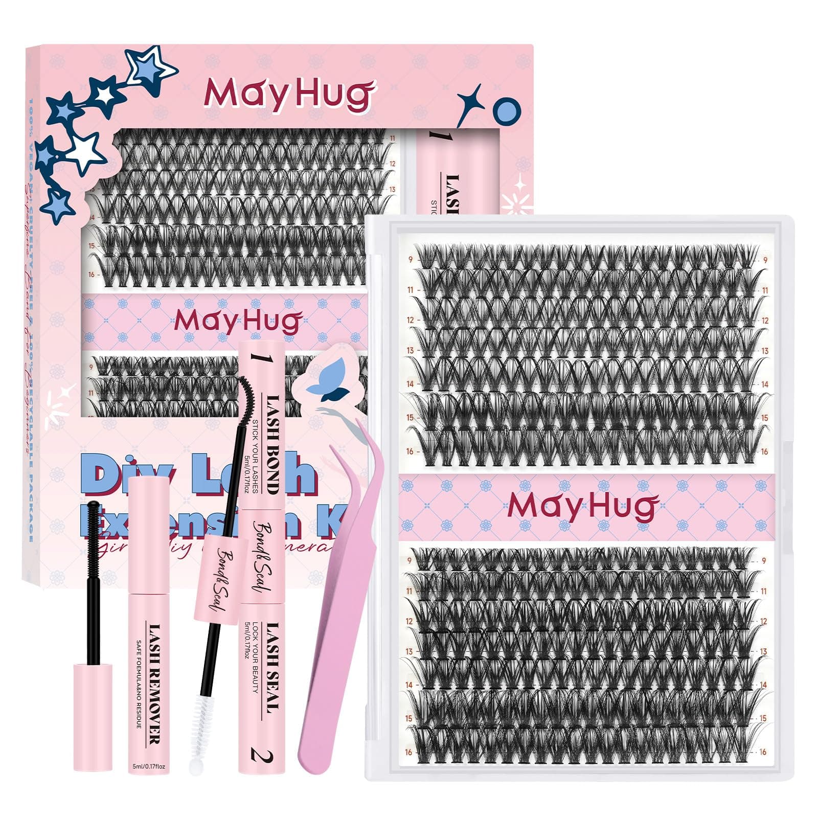 Cluster Lashes Kit, 280PCS Wispy Volume Lash Clusters, 40D 50D Lash 9-16mm