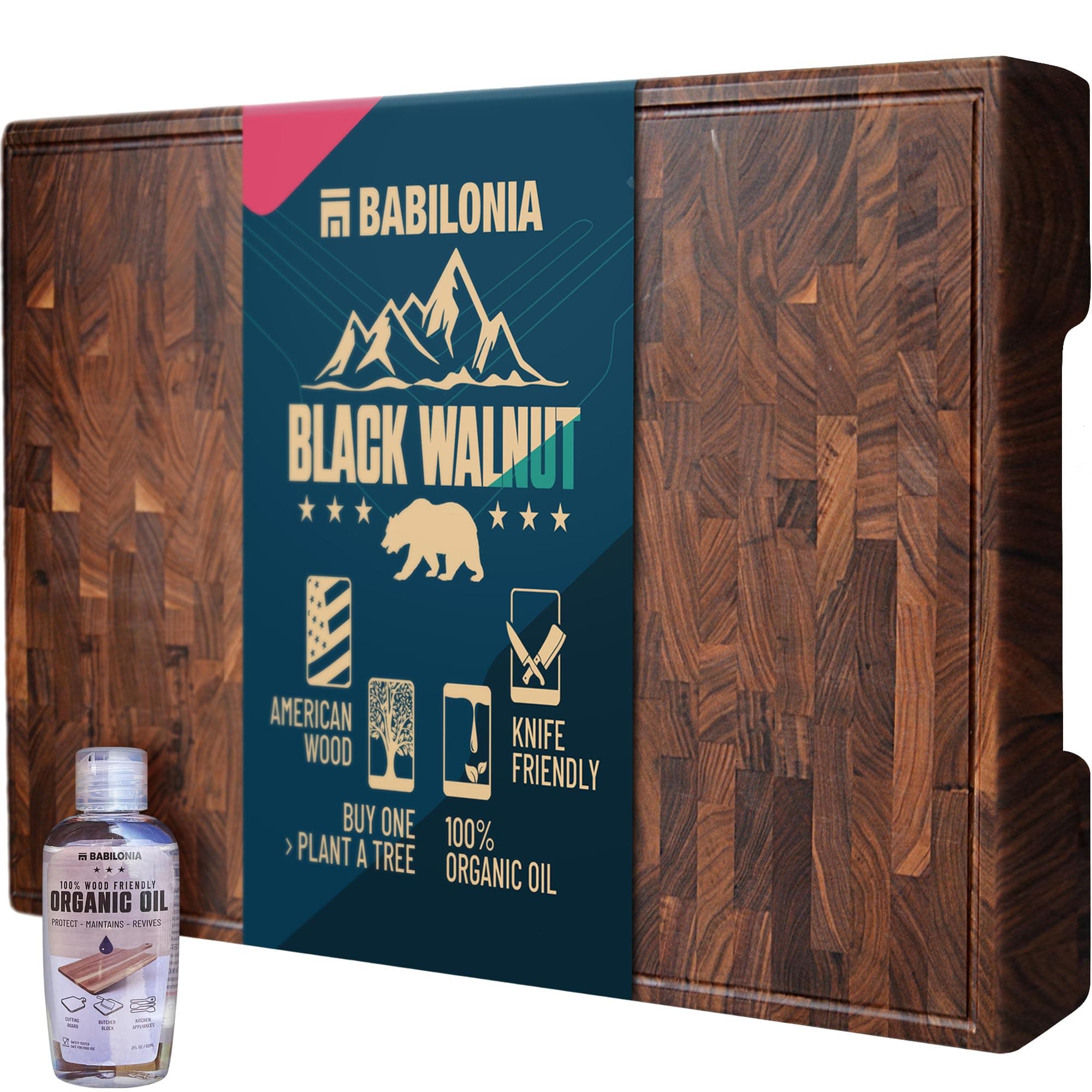 American Walnut Wood Cutting Board, End Grain Butcher Block for Kitchen