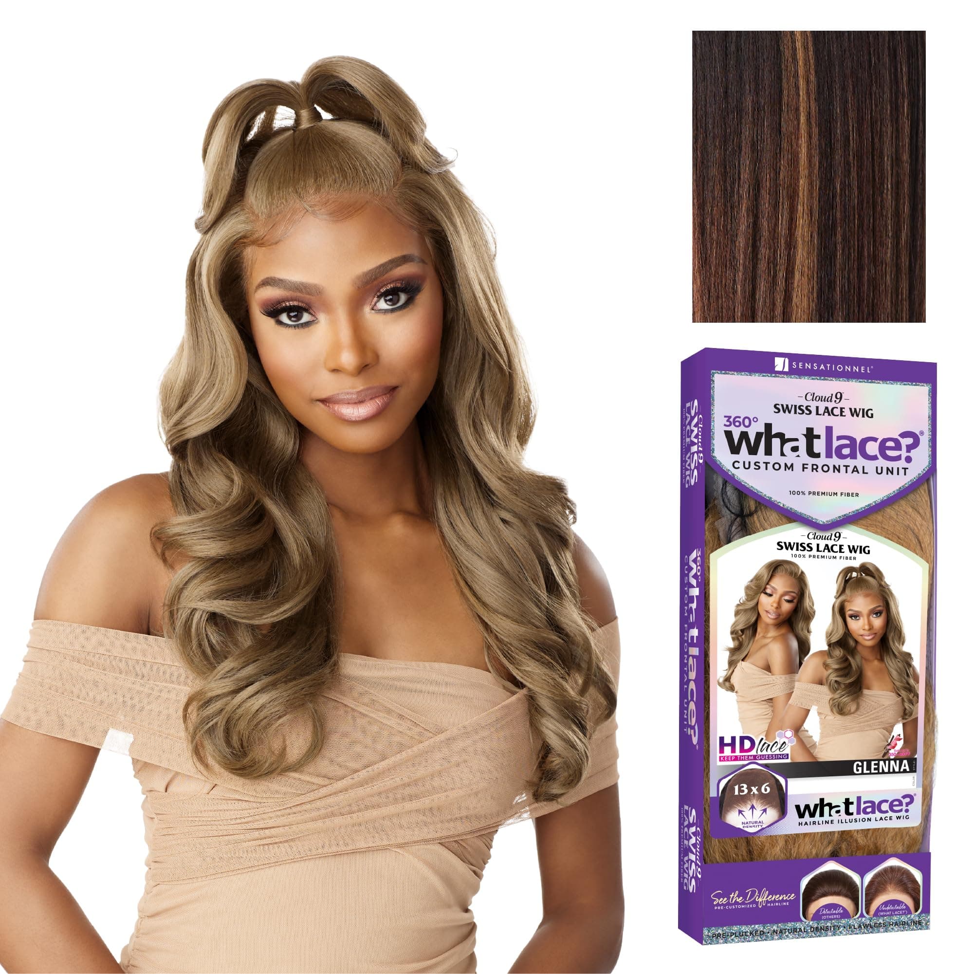 Sensationnel What Lace 13x6 Wigs - Cloud 9 Synthetic Hair Hand Tied Natural Preplucked Hairline Illusion Lace Frontal Lacewig - WHAT LACE GLENNA (BALAYAGE CHOCOLATE)