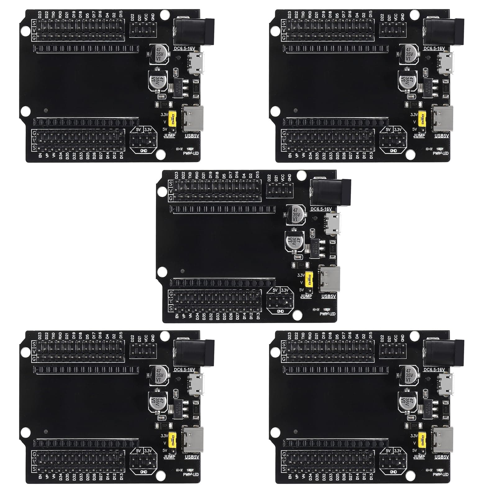 DORHEA 5Pcs ESP32 Development Board 30Pin Type-C Micro USB Dual Interface ESP32 Shield 30P Ultra-Low Power Dual Core ESP32-DevKitC-32 ESP-WROOM-32 ESP-32 ESP-32S Expansion Board