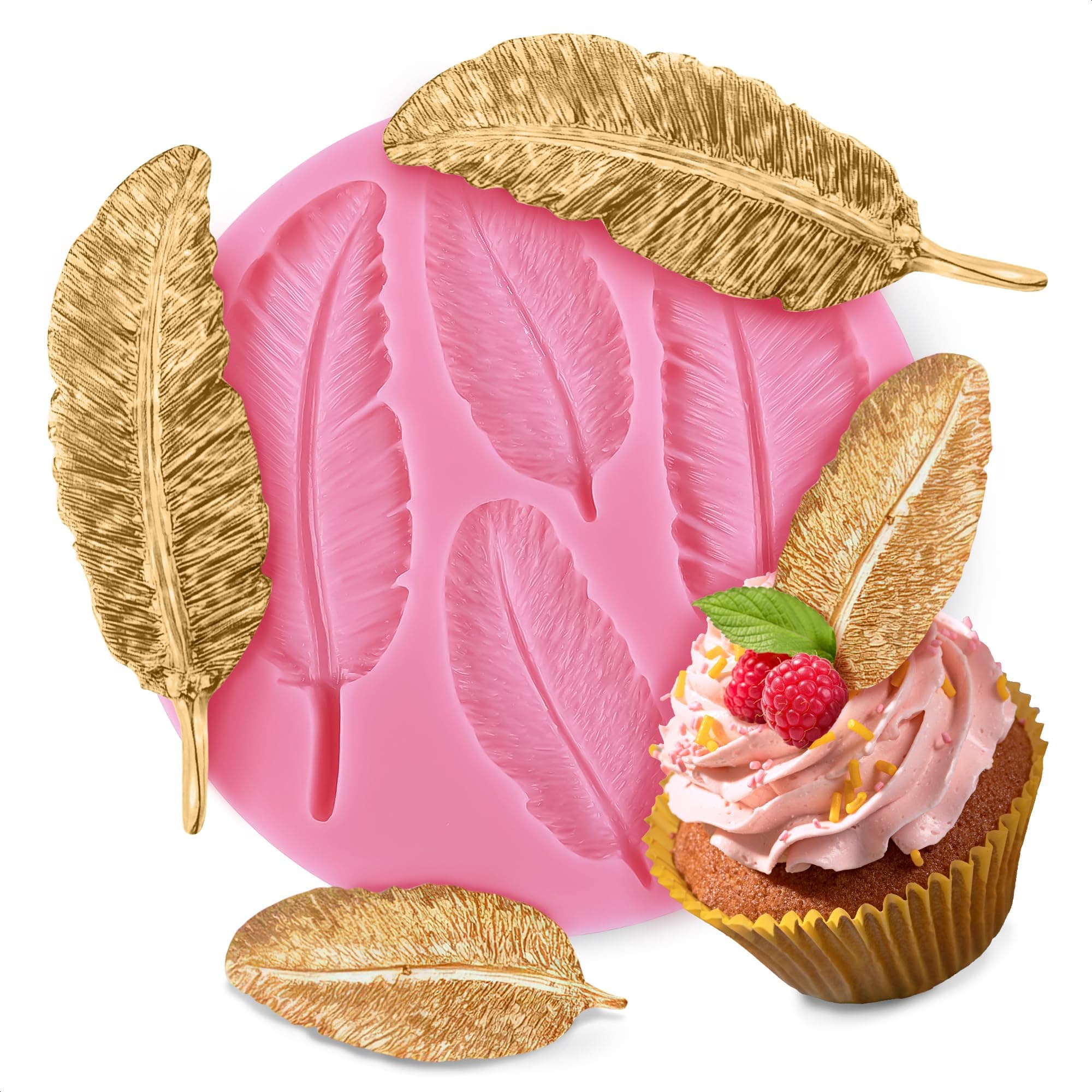 4 Cavities Feather Silicone Mold Silicone Feather Cake Cupcake Backing Mould Fondant Mold
