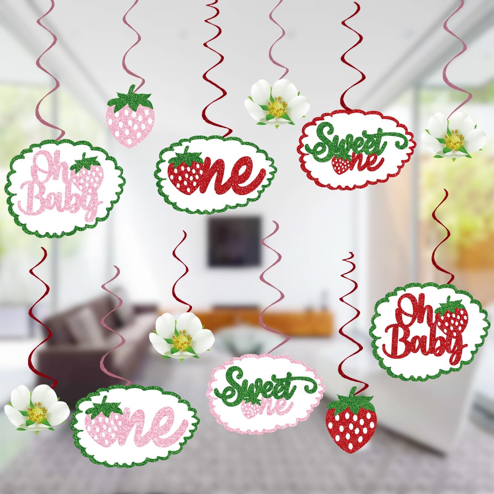 Strawberry Party Decorations, 1st Birthday Theme, 24pcs Party Streamers