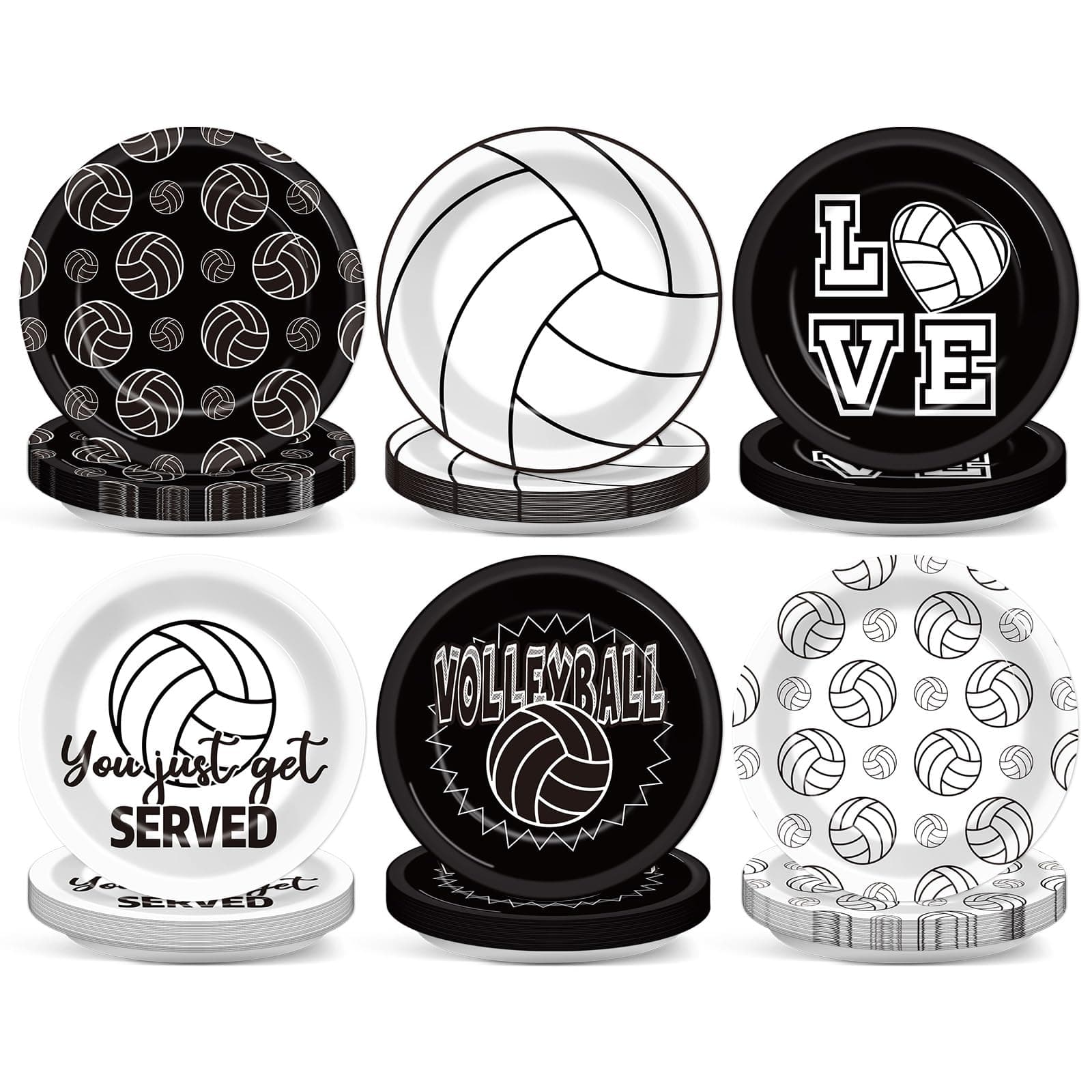 Yiaoyinnz 60Pcs Volleyball Birthday Party Decorations Volleyball 7 Inch Dessert Plates Tableware Sport Dinner Paper Plates Black White Dinnerware for Boys Girls Game Party Baby Shower Supplies Favors