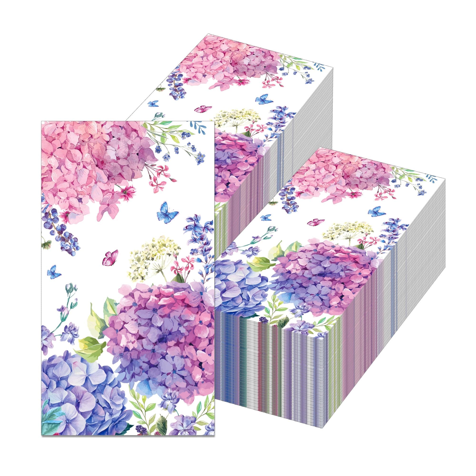100 Pcs Hydrangea Paper Napkins Decorative Purple Floral Napkin Disposable Guest Tissue Paper Hand Towels for Bathroom Bridal Shower Wedding Anniversary Tea Party