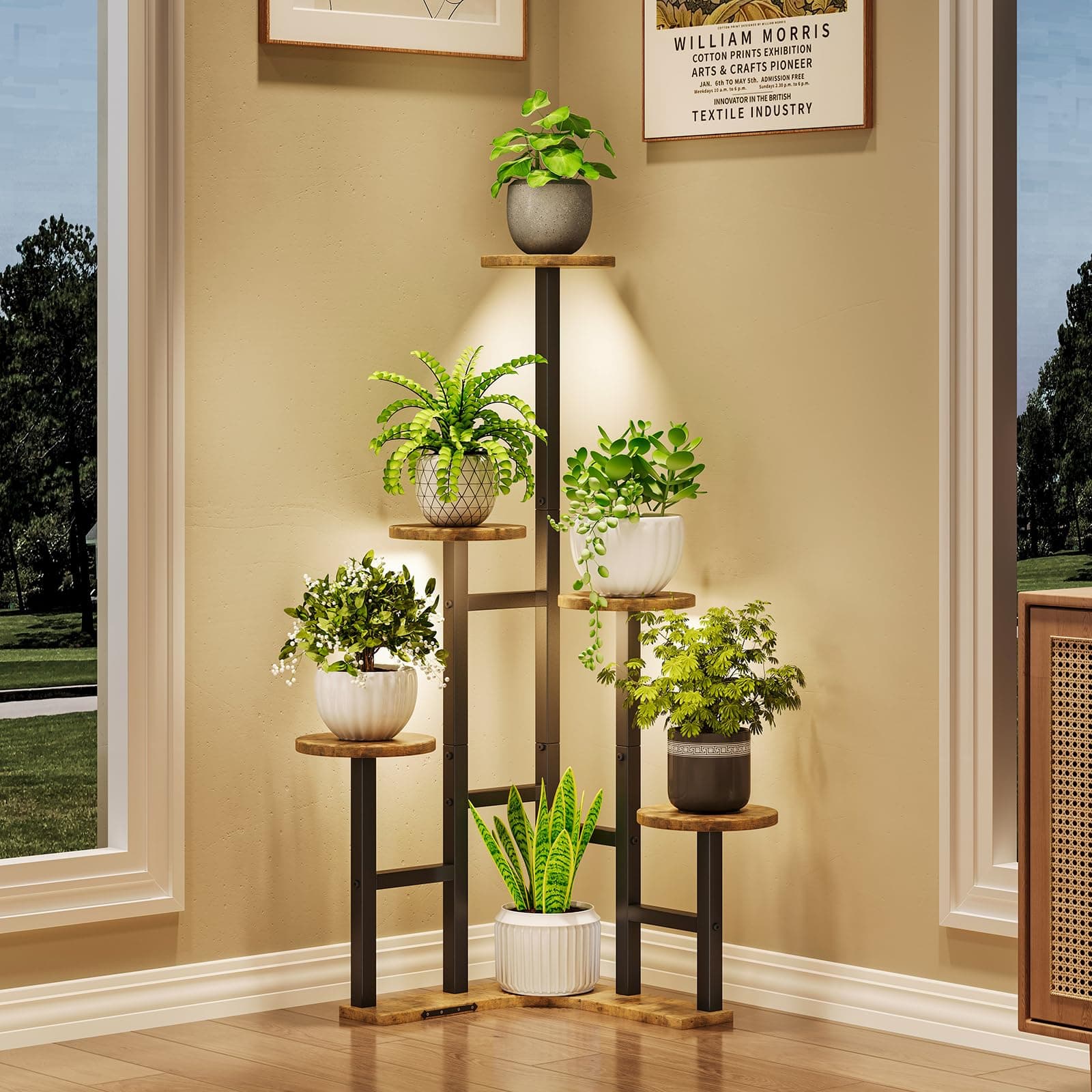 Corner Plant Stand Indoor with Grow Lights 6 Tiered Corner Plant Shelf