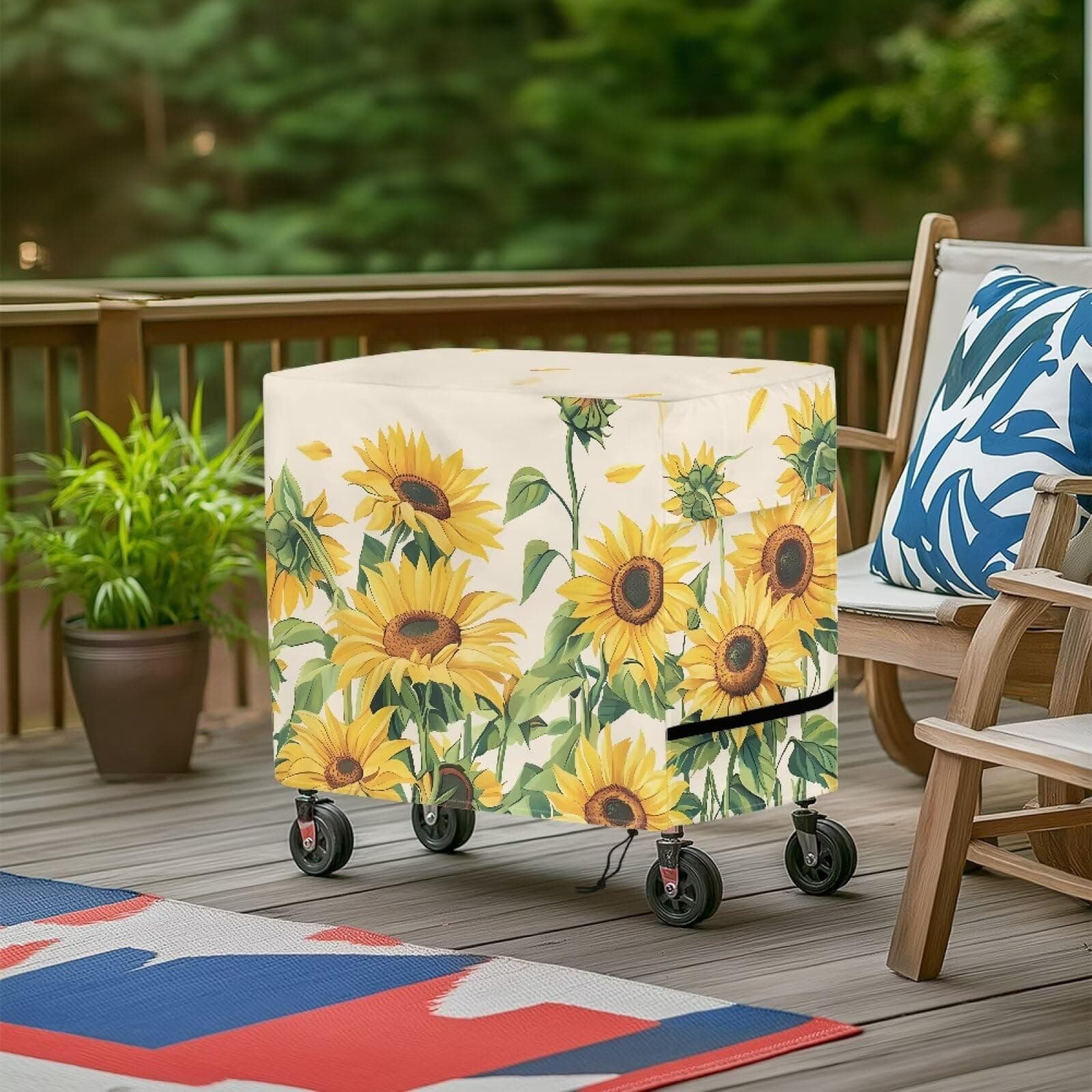 ZOUTAIRONG Floral Cooler Cart Covers for Outdoor Sunflowers Durable Waterproof Patio Ice Chest Protective Covers 80-100 Quart Rolling Cooler Cart Cover