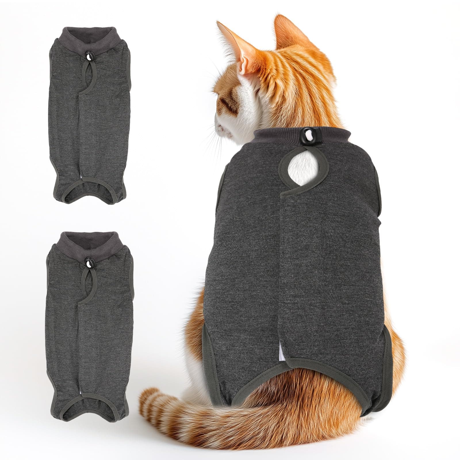 2 PCS Cat Recovery Suit for Spay Abdominal Wounds Female, Cat Onesie for Cats After Surgery, Pet Surgery Recovery Suit Kitten Onesie for Cats Anti Licking (Grey (2PCS), Medium)