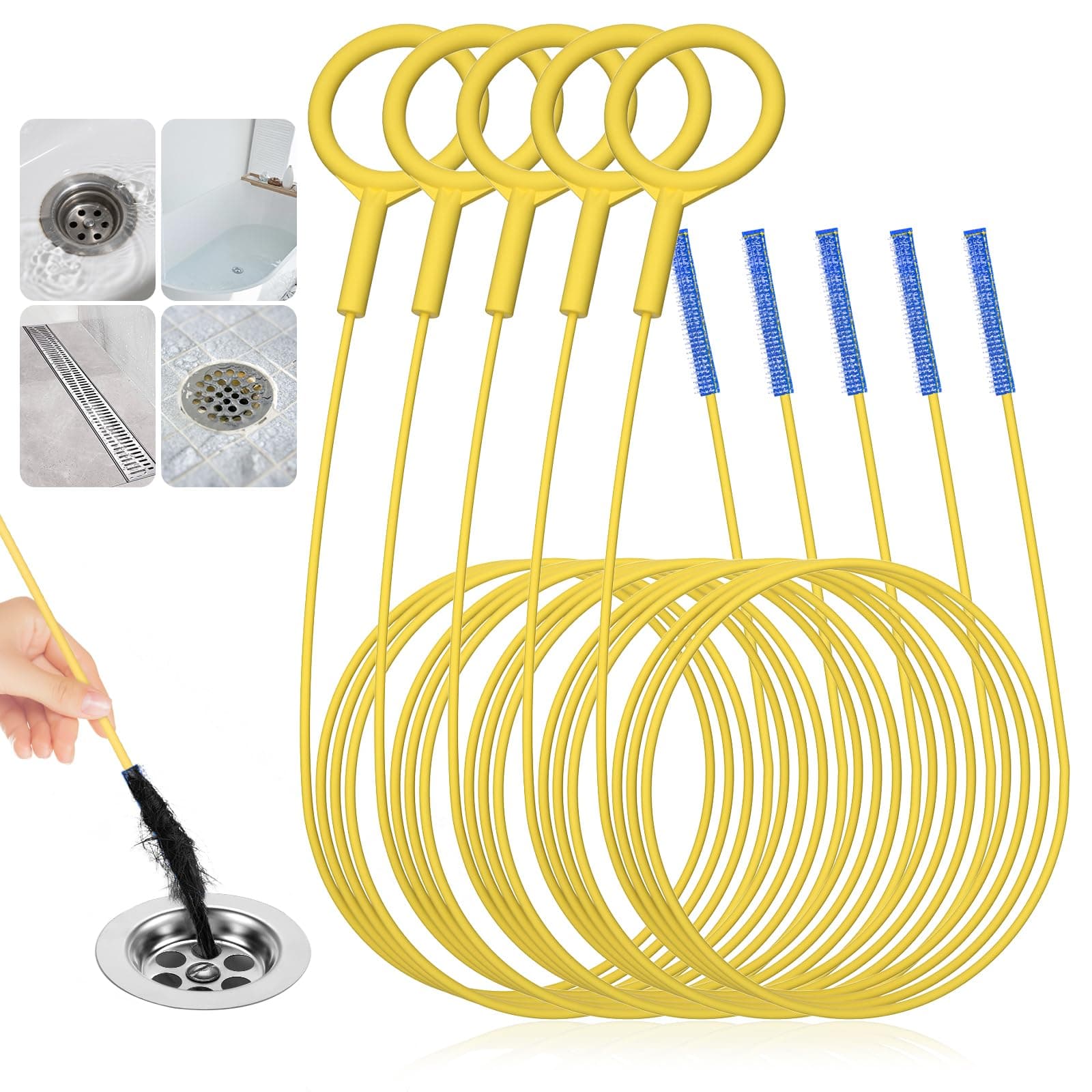 EastLink 50-Inch Drain Snake Hair Drain Clog Remover, Anti-Break Steel Sink Snake Drain Hair Removal Tool with Nylon Layer, Flexible Shower Snake for Unclogging Bathtub Drain & Bathroom Sink, 5 Pack
