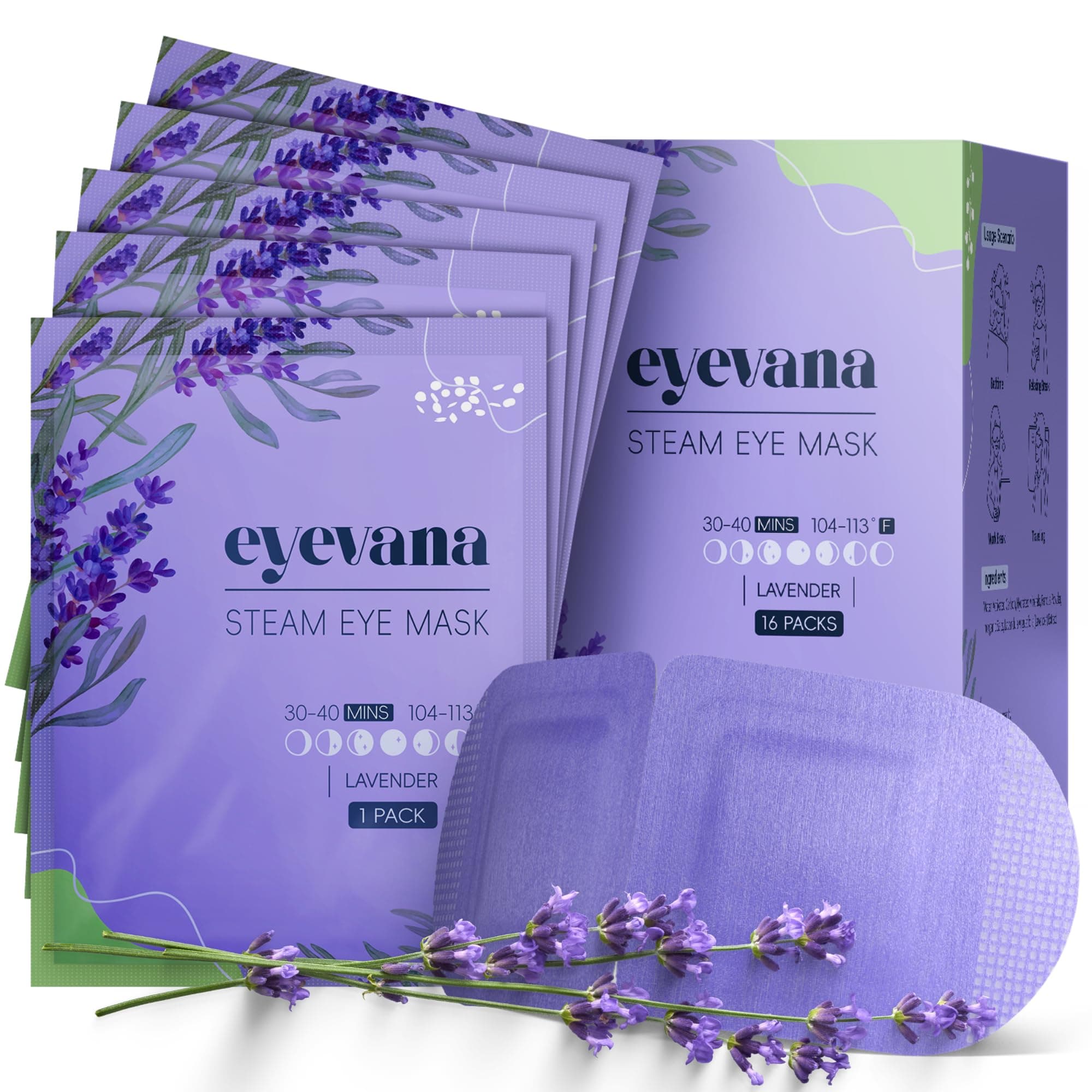 eyevana 16 Packs of Eye Steam Mask, Self-Warming Compresses, Dry Eyes, Disposable Thermal Masks for Sleep, Spa, Essential Travel Items and Reg