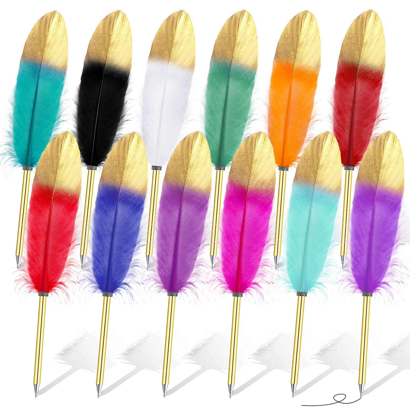 ZAUGONTW 12Pcs Feather Ballpoint Pen, Vintage Feather Pen, Signing Pen for Guest Signature School Office Wedding Bridal Party Supplies