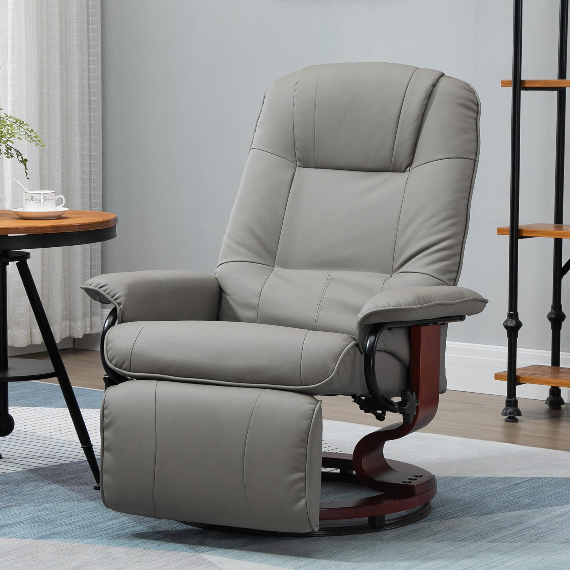 ZEnvya Gray Faux Leather Manual Recliner with Swivel Wood Base & Padded Armrests - Perfect for Small Spaces