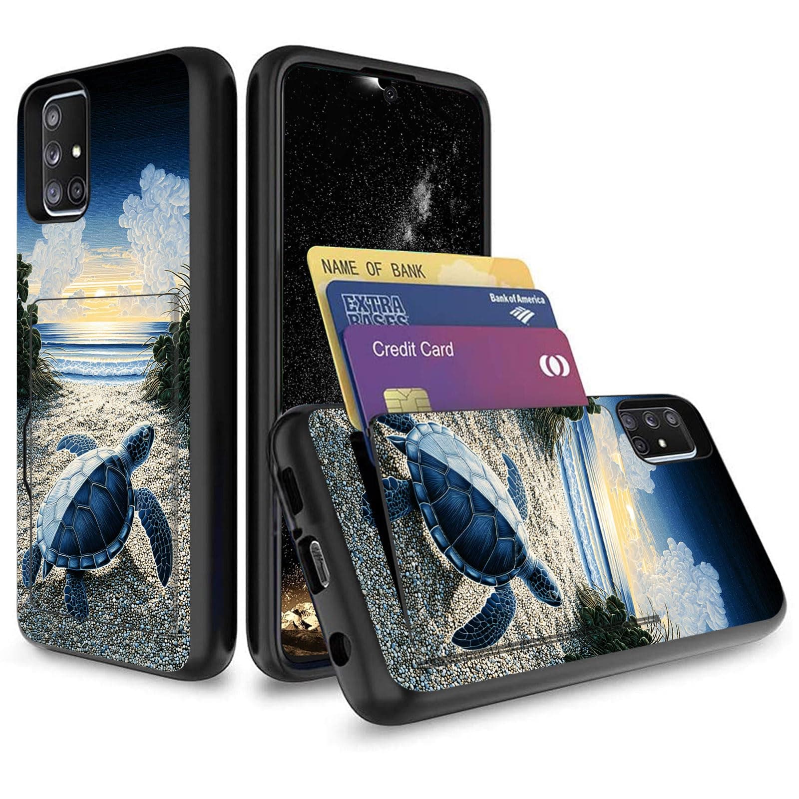 EFGWSDER for Galaxy A71 5G Case with Card Holder,Shockproof Armor Silicone Hybrid Rugged Protective Wallet Cover Case for Samsung Galaxy A71 5G,Sea Turtle on Beach